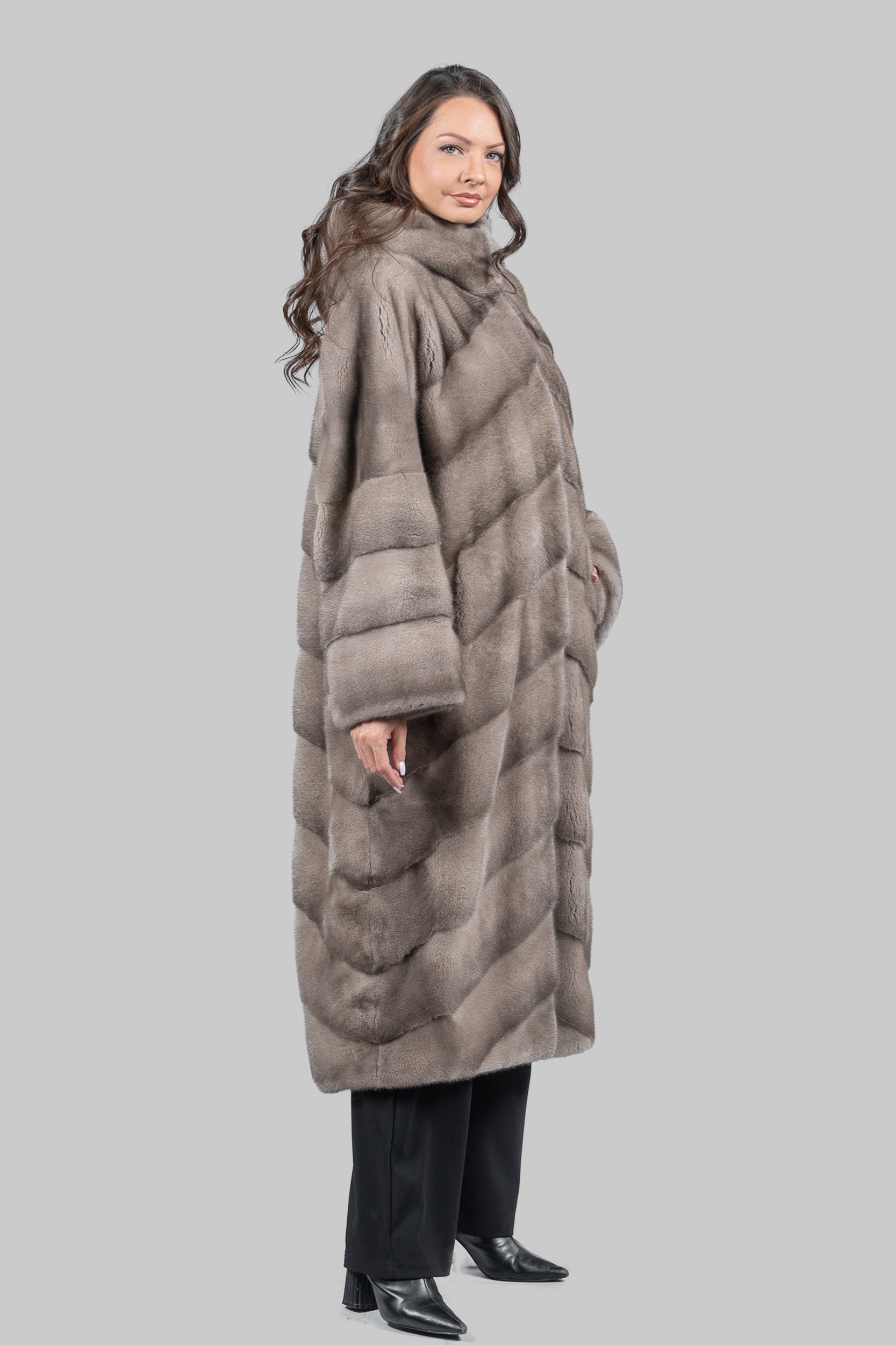 Silver Blue Mink Coat with Hood A/K13C850H017