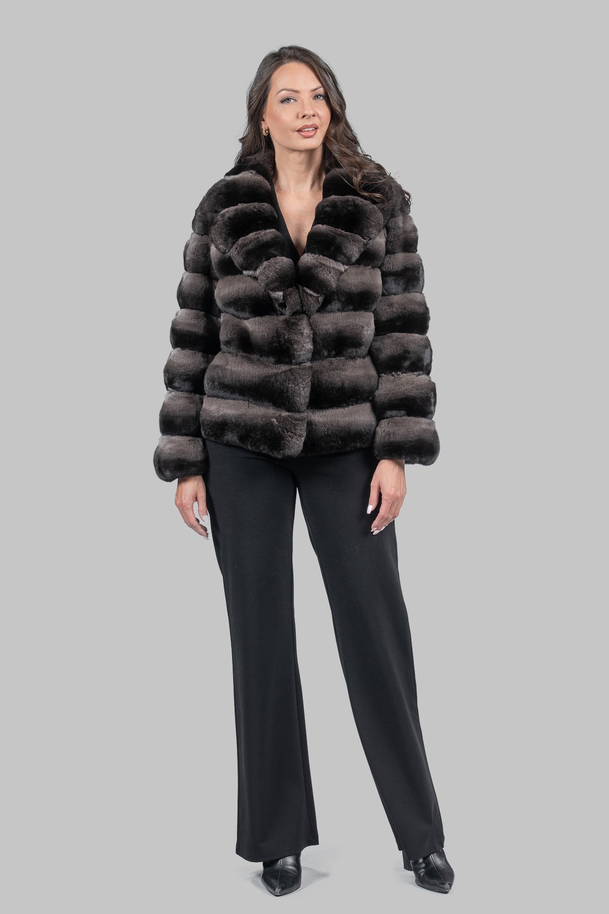 Smokey Chinchilla Jacket with Notch Collar P/K13C528S20