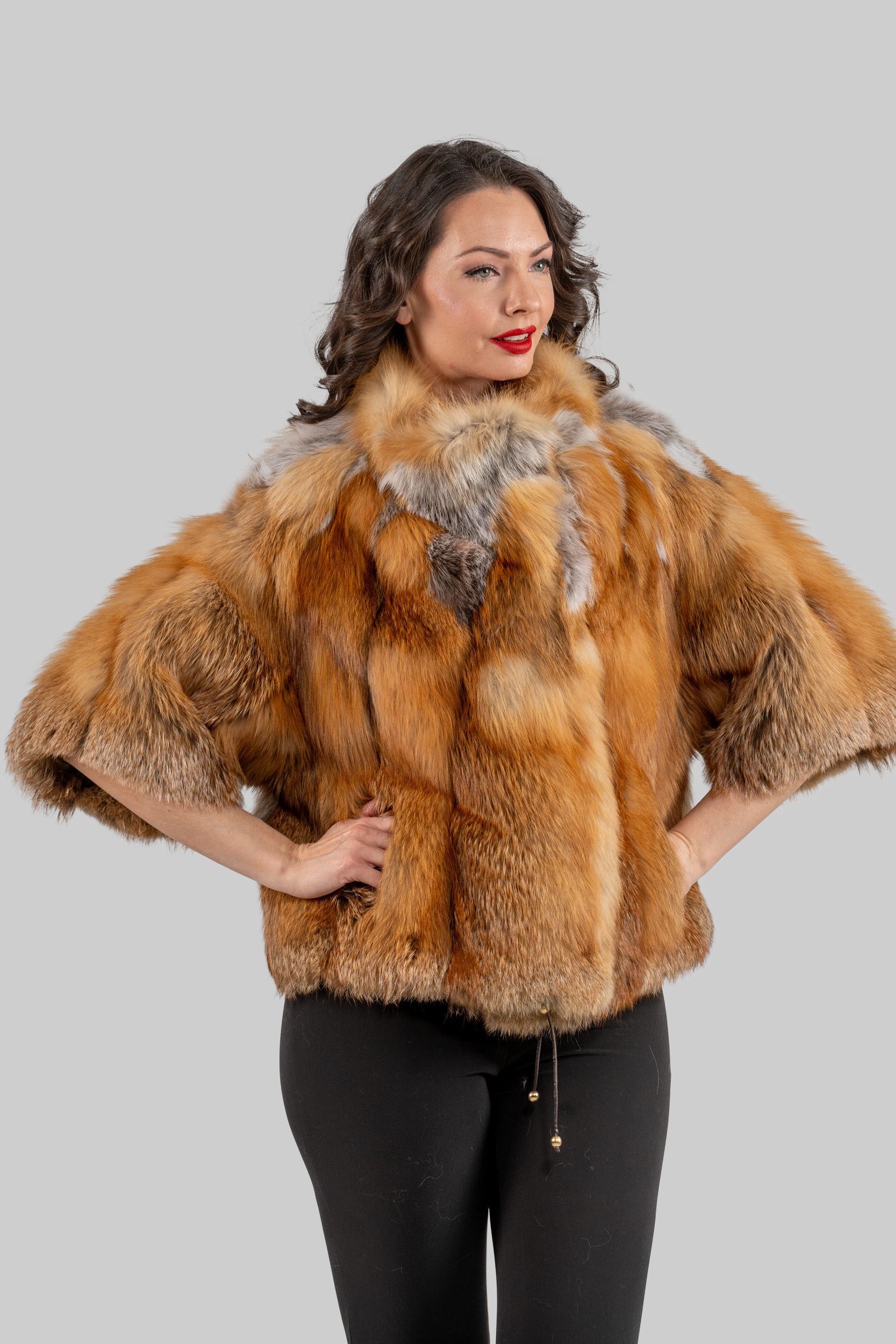Natural Fox Fur Jacket with Stand Collar 13C139