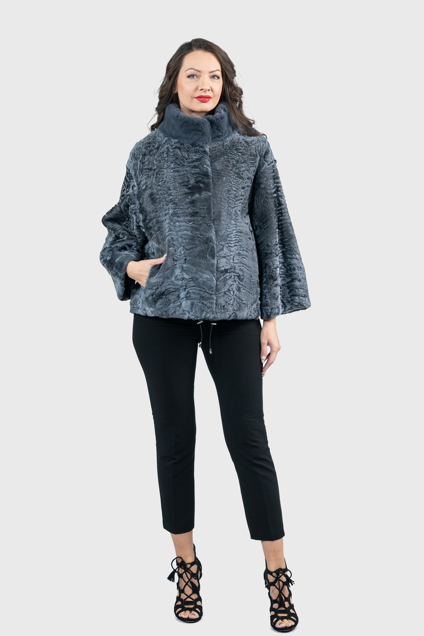 Asphalto Swakara Jacket with Mink Stand Collar S/S13C138