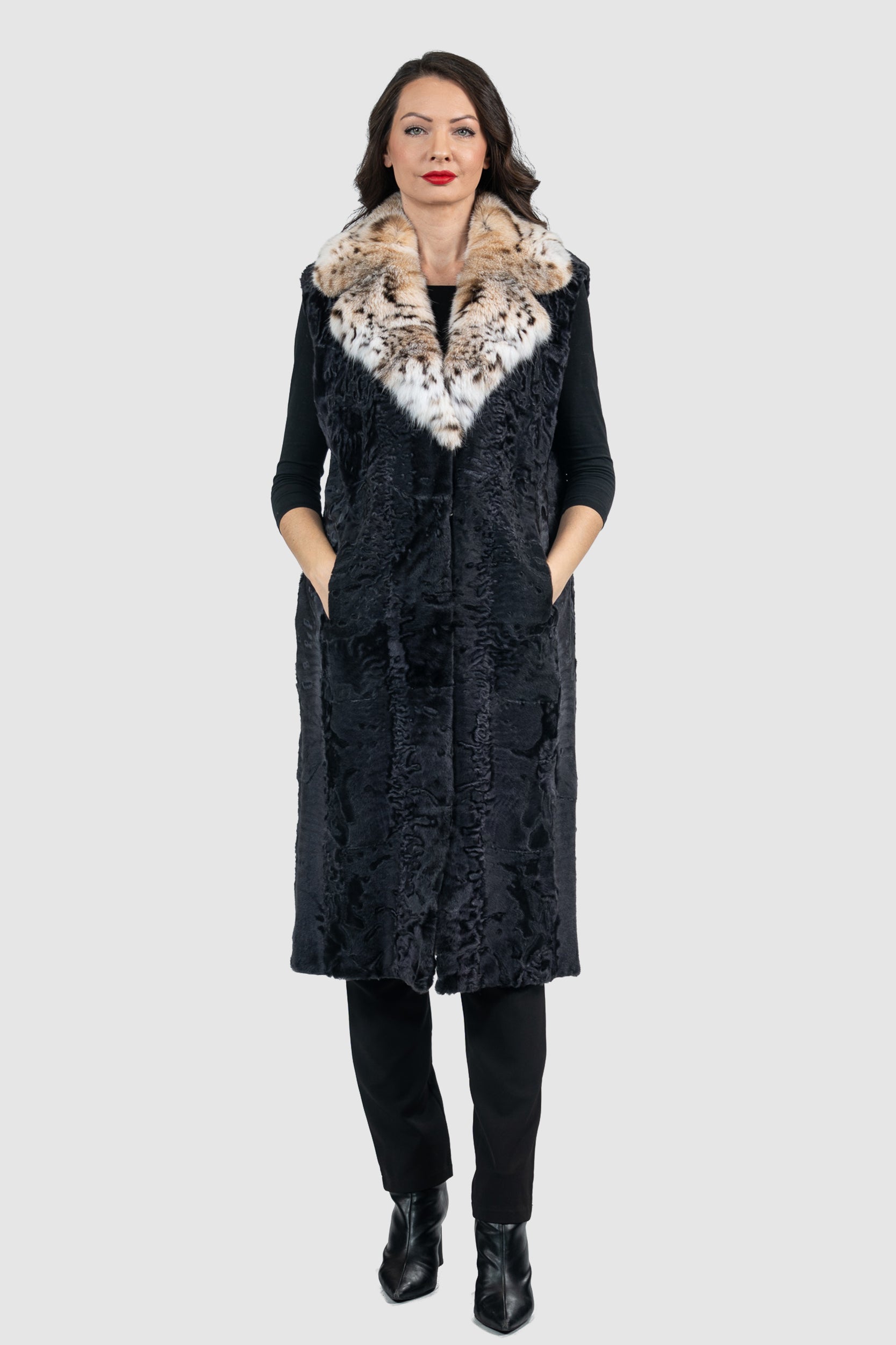 Gray Moon Swakara Vest with Bobcat Notch Collar S/S13c519s20