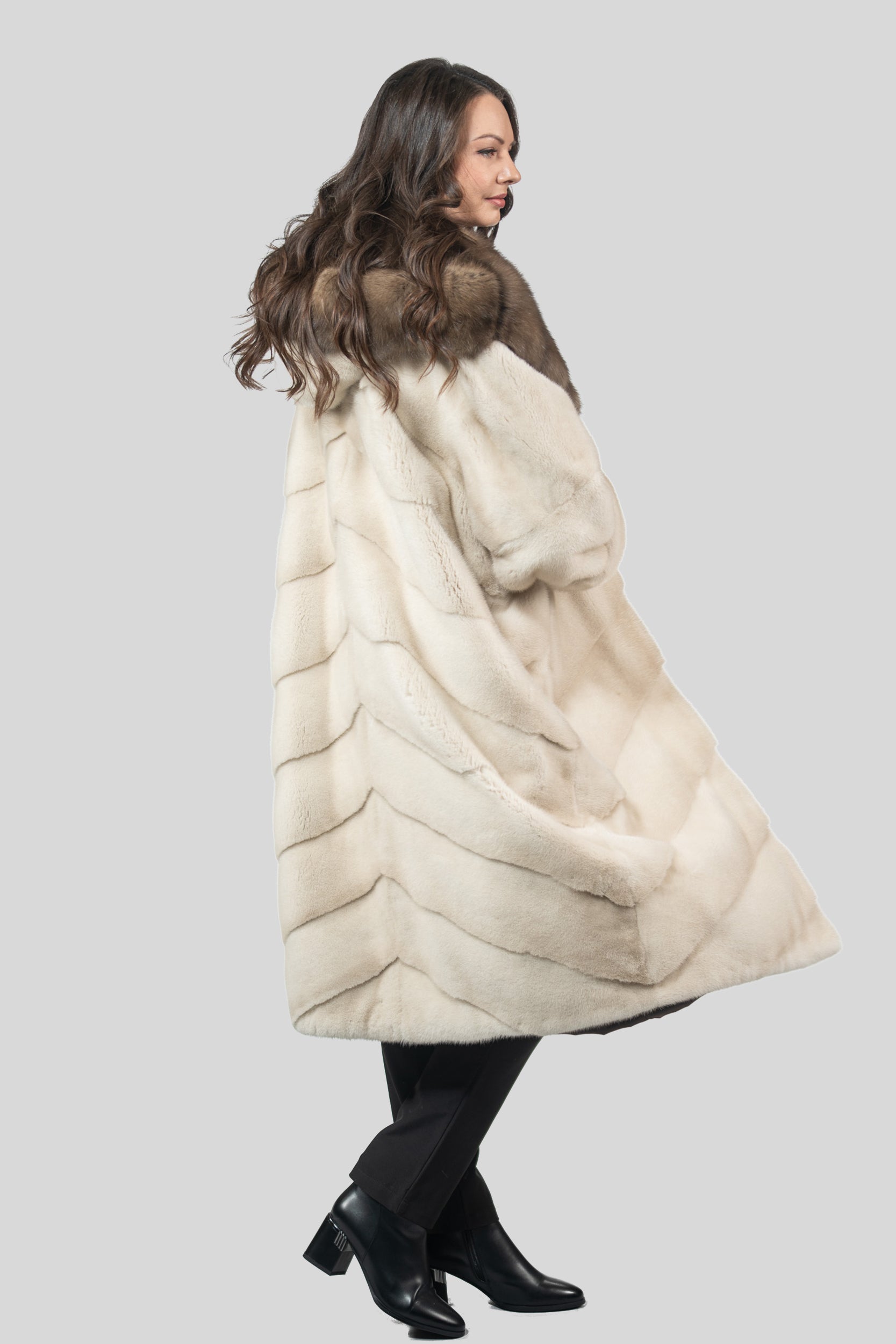 Pearl Mink Coat with Russian Sable Hood A/K13C850