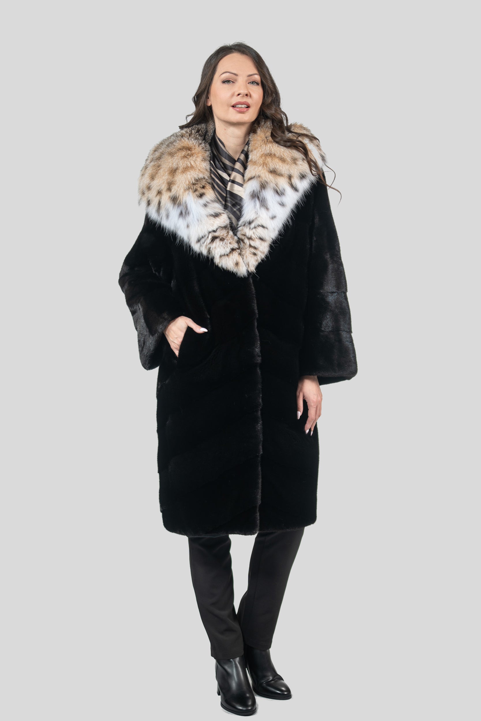 Blackglama Mink Half Coat with Bobcat Hood A/K850