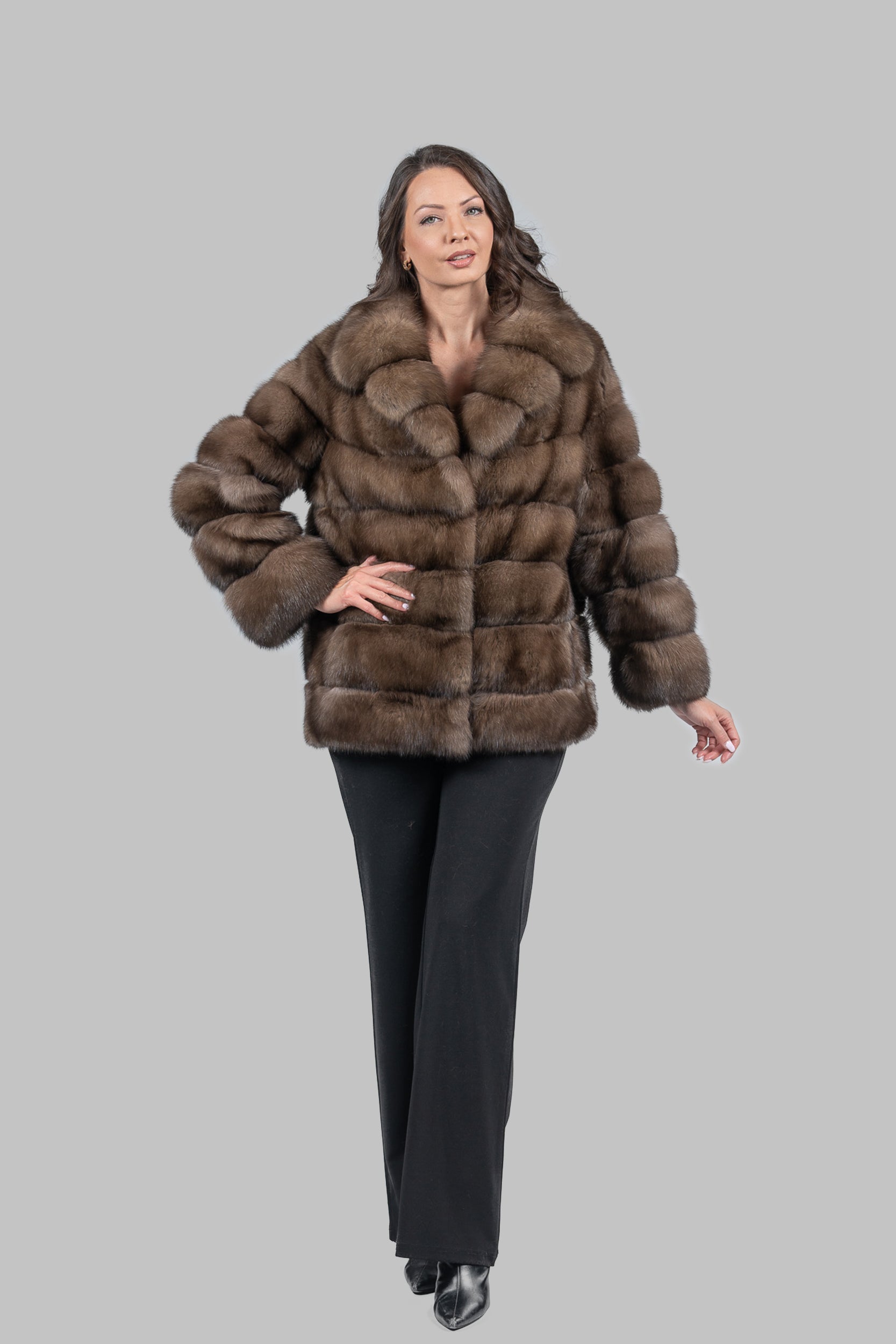 Titanium Sable Half Coat with Shawl Collar P/K18M004