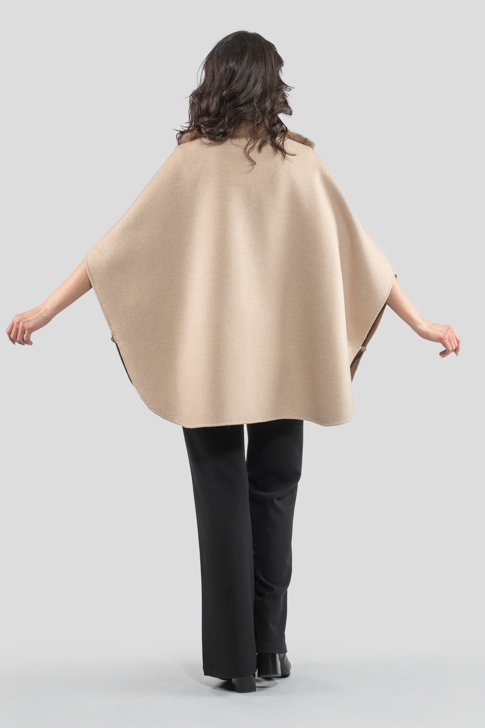 Beige Cashmere Cape with Russian Sable Trim 18M95088