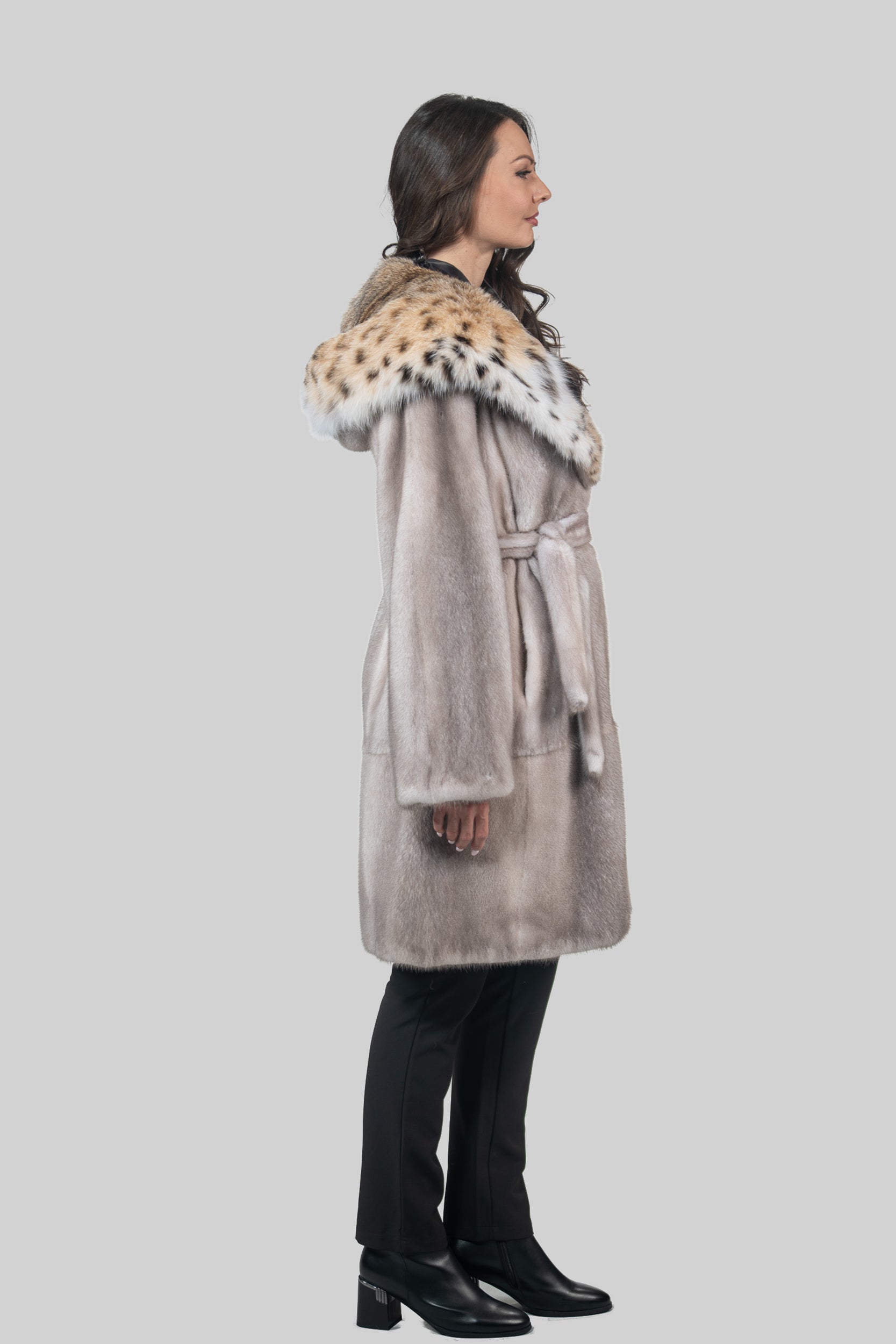 Silver Blue Mink Coat with Bobcat Hood S/S13C978