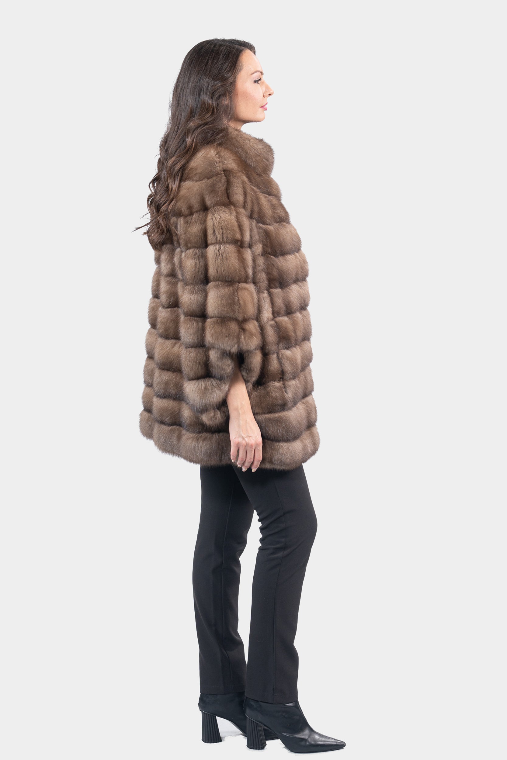 Graphite Russian Sable Cape with Stand Collar P/K13C959