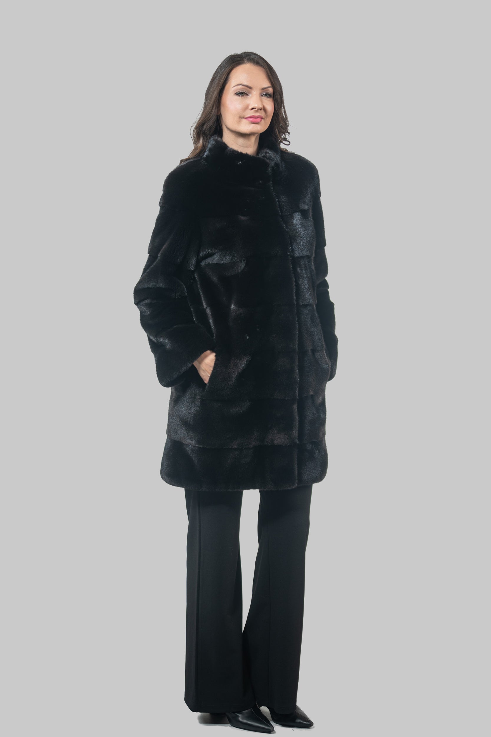 Blackglama Mink Half Coat With Stand Collar PK13C530