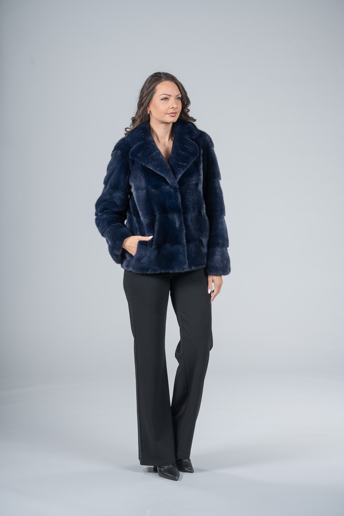 Purple Mink Jacket with Notch Collar P/K13C528G034