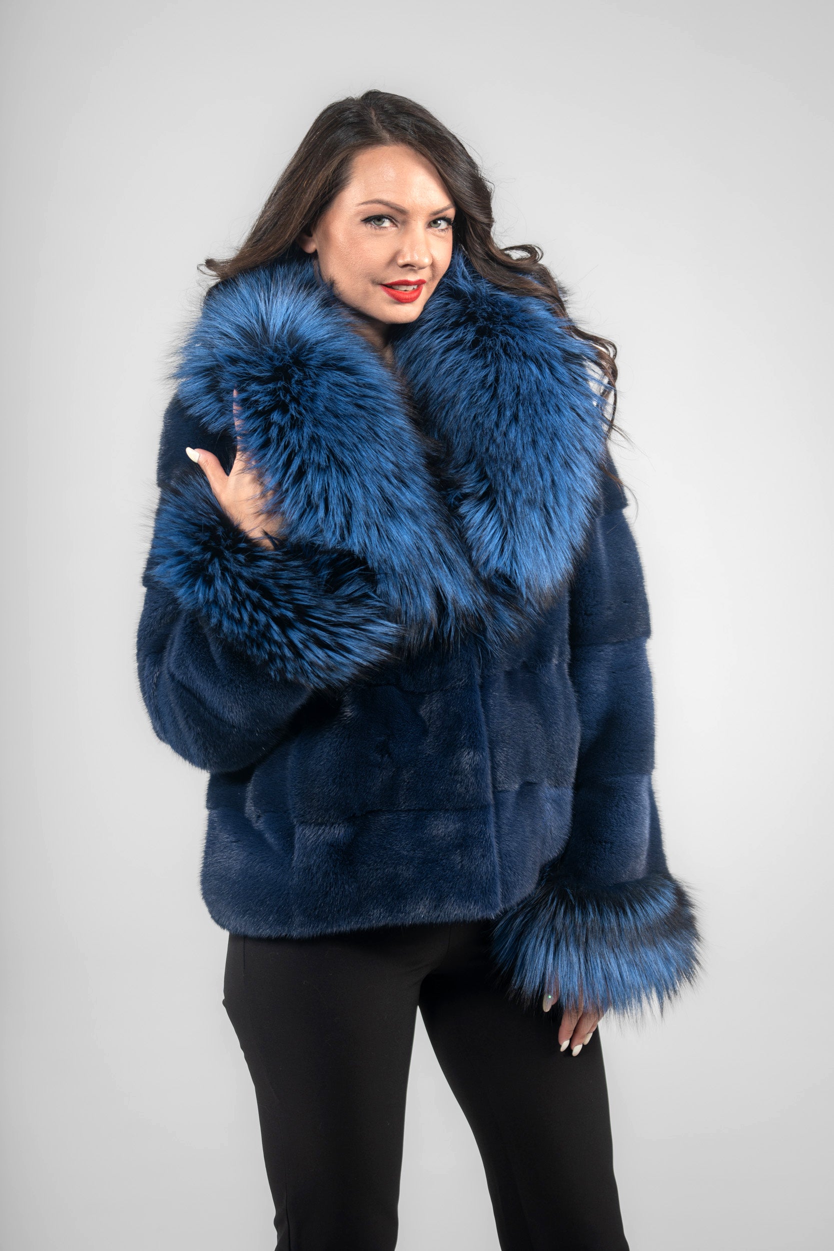 Blue Jean Mink Jacket with Fox Notch Collar P/K13C528S20