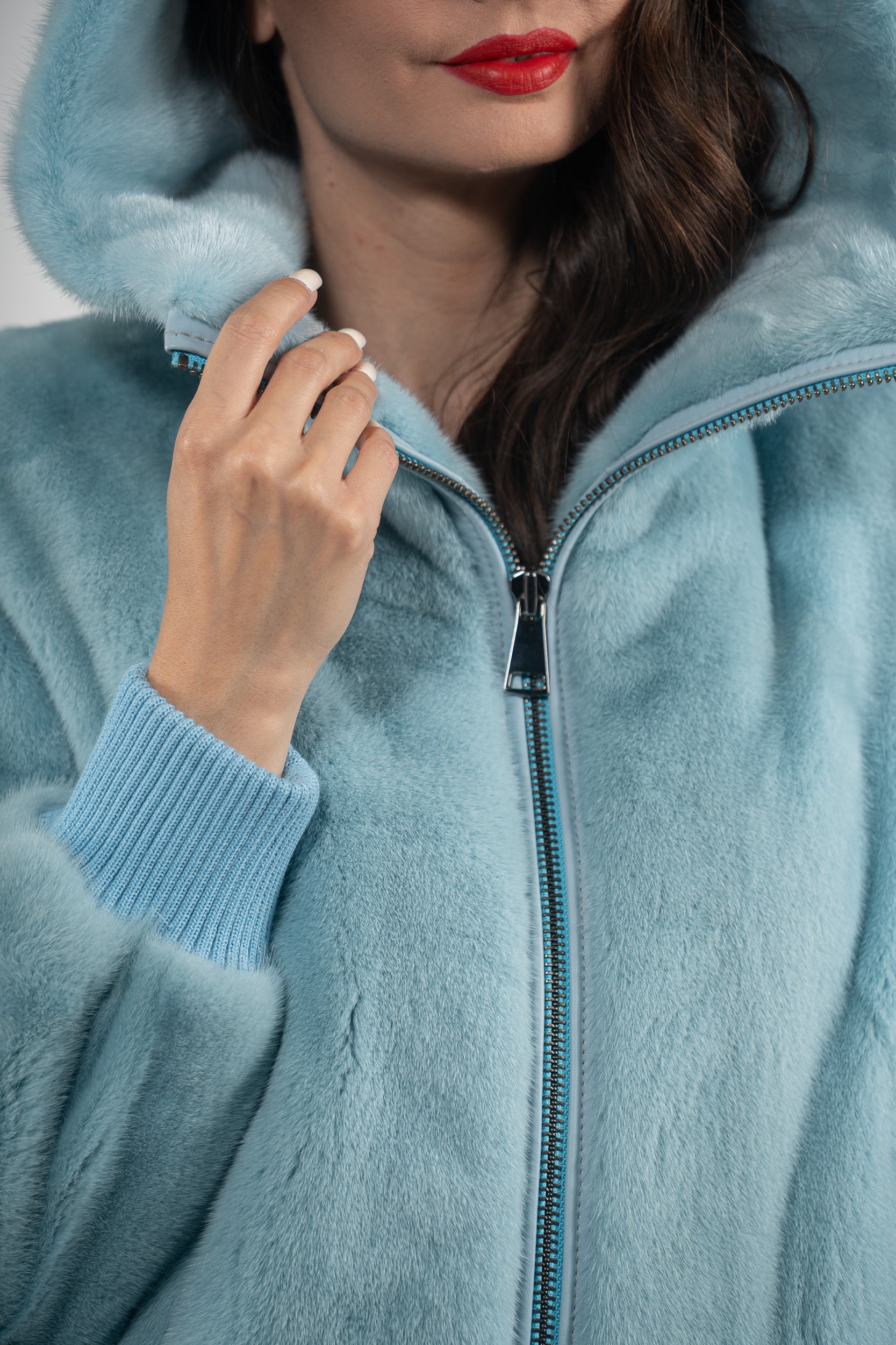 Mint Mink Bomber Jacket with Hood L/O13C224H