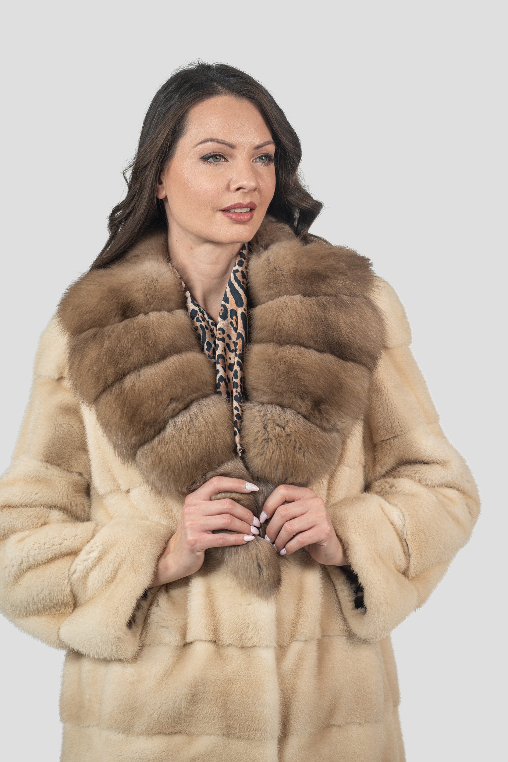 Palomino Mink Half Coat With Russian Sable Shawl Collar P/K13C530gC17
