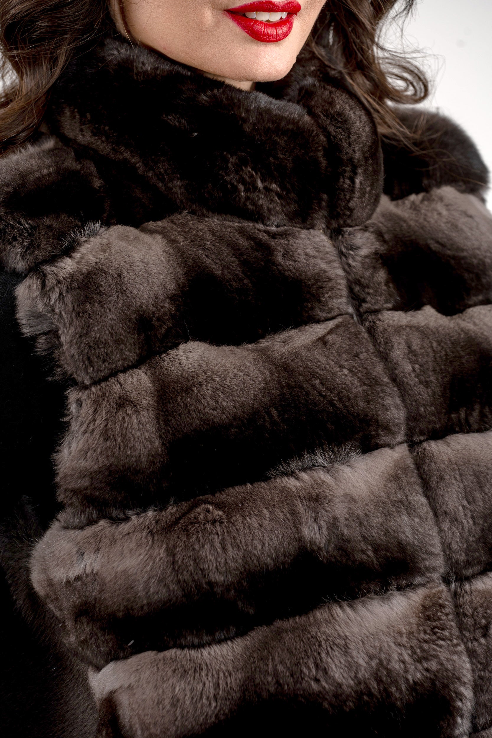 Smokey Chinchilla Fur Vest with Stand Collar and Mink Trim P/K2201