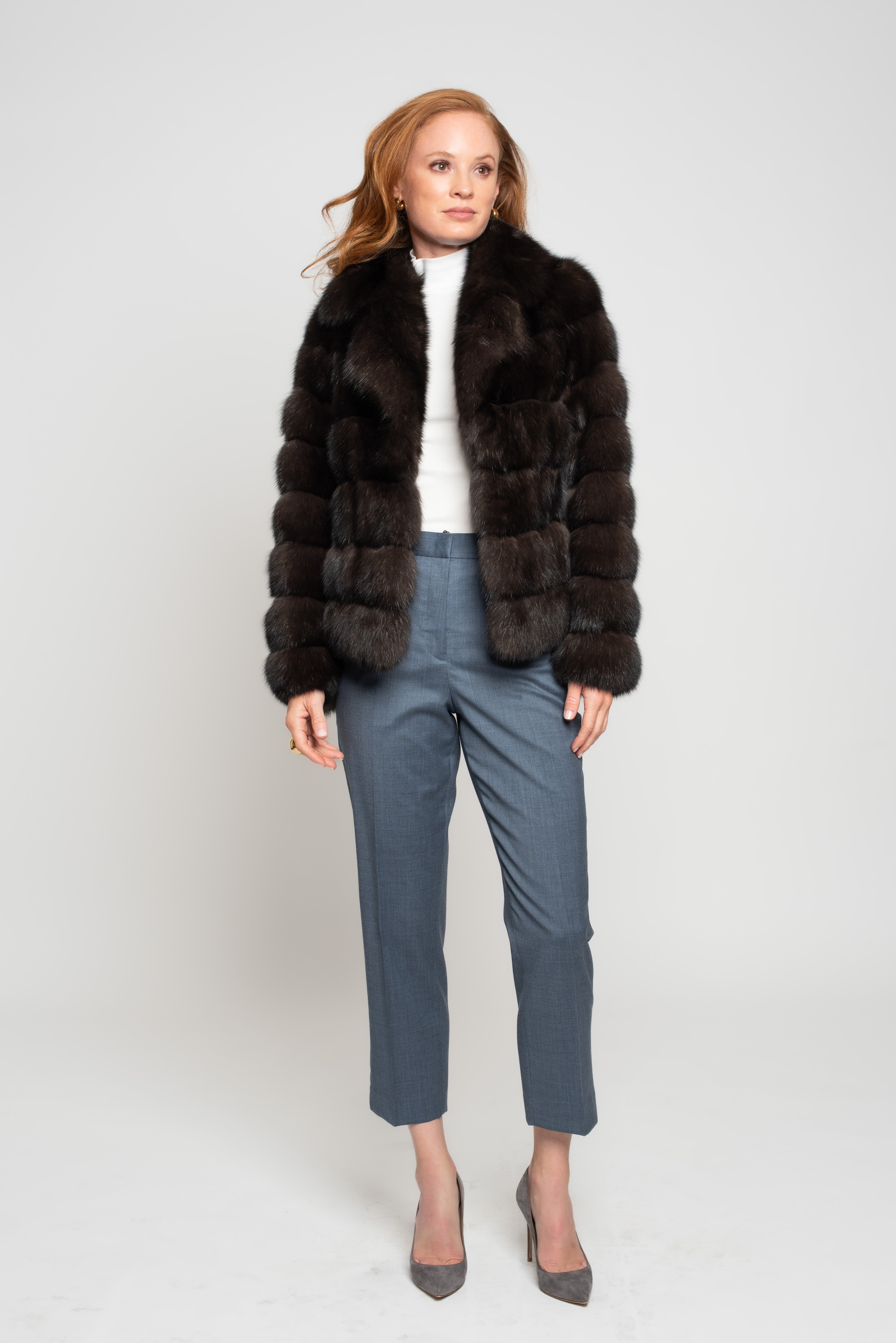 Dark Russian Sable Jacket with Notch Collar P/K13C528S20