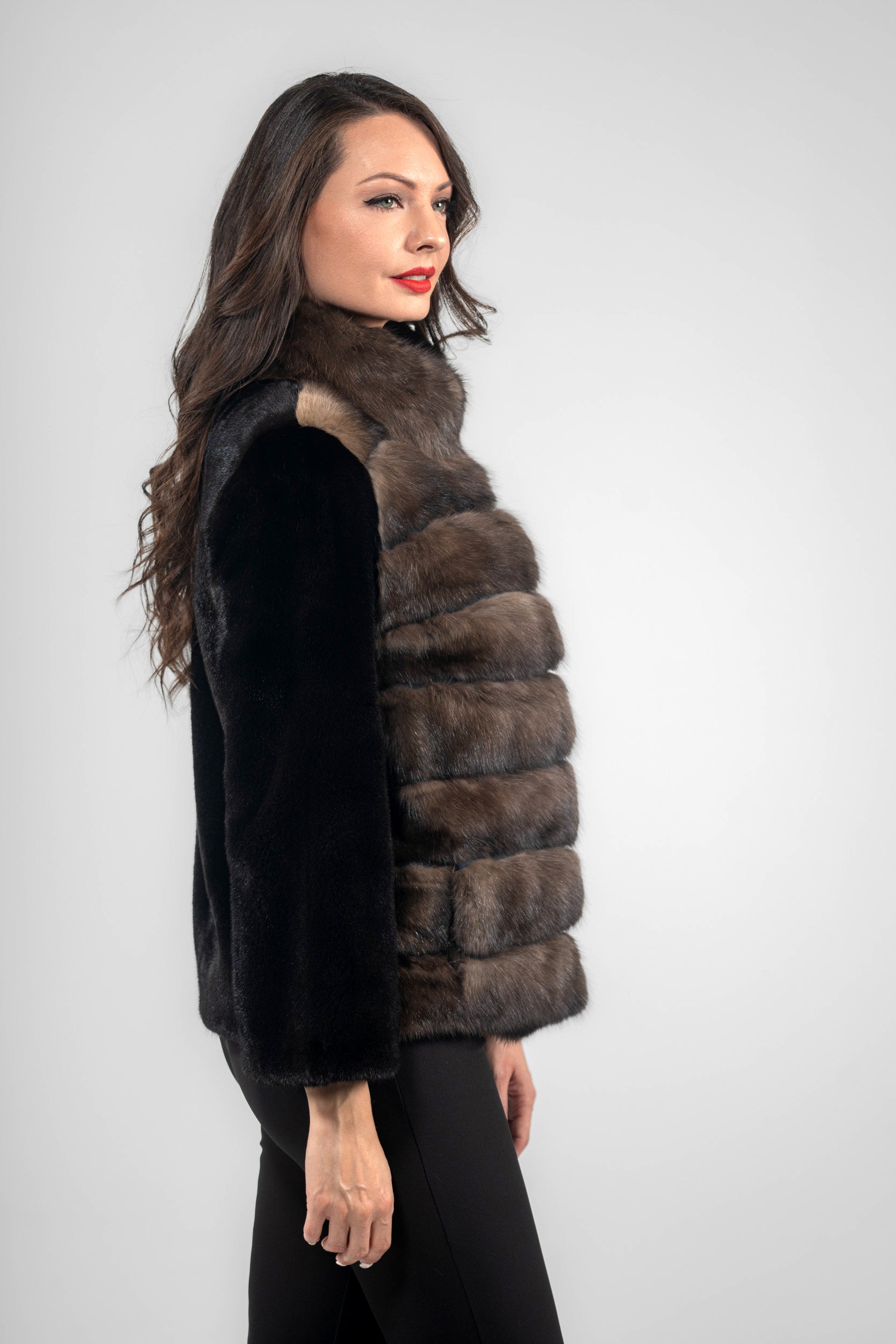 Blackglama Mink Jacket with Stand Collar and Russian Sable Trim P/K16C739