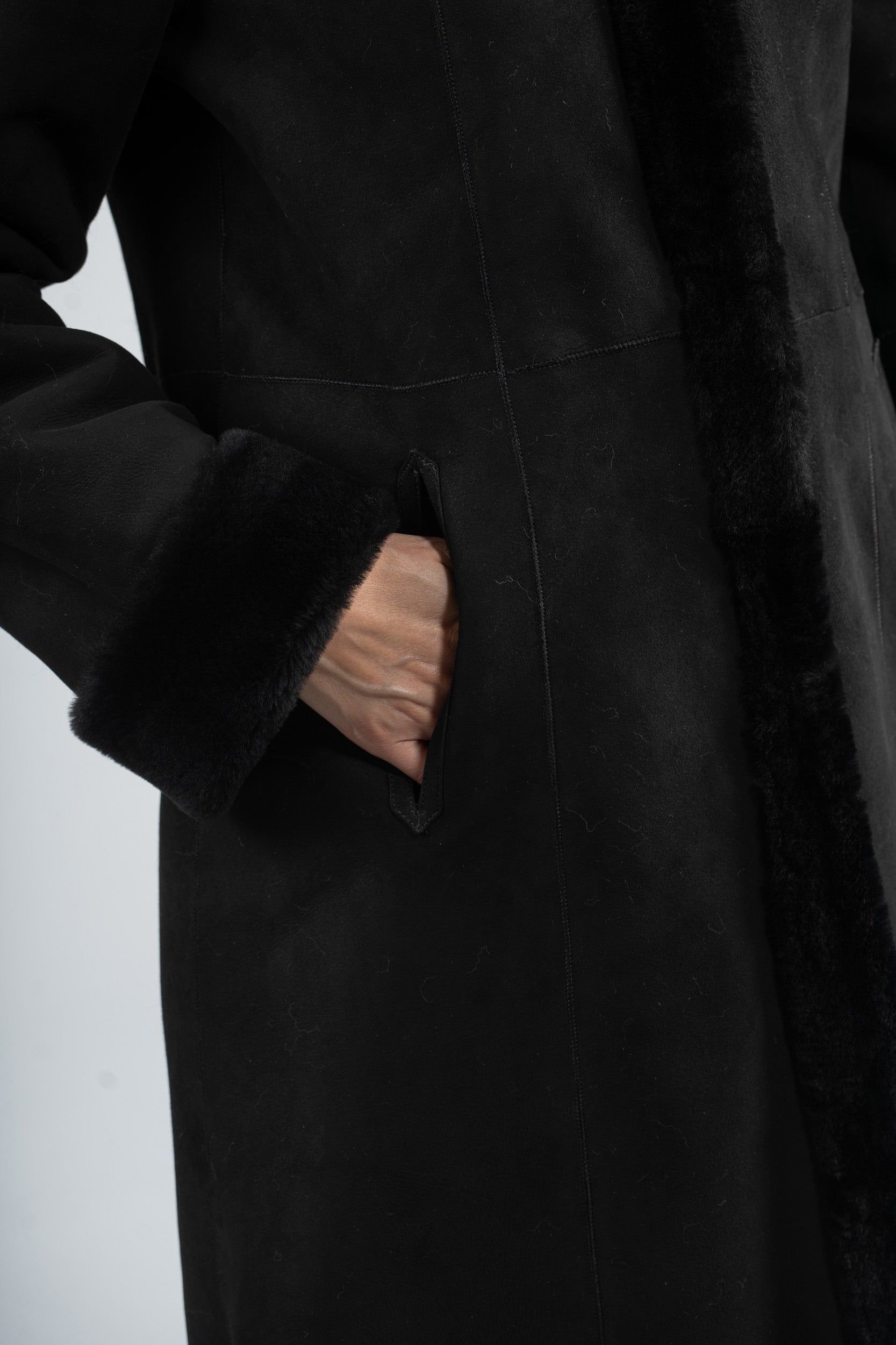 Hooded Black Half Coat In Spanish Merino 207H