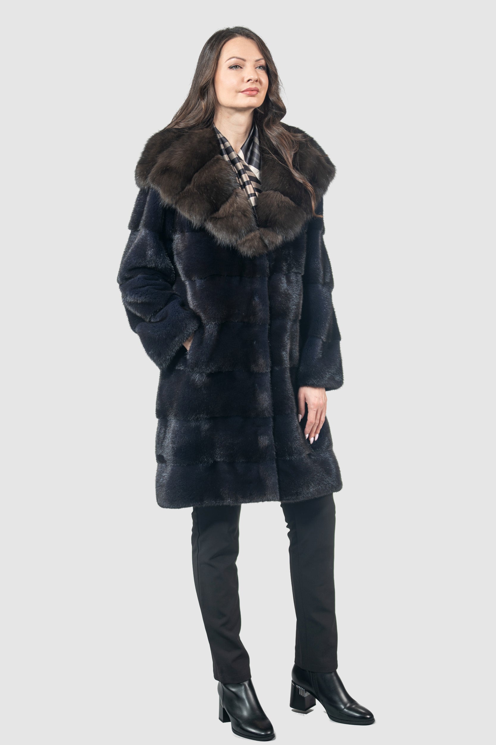 Purple Mink Half Coat with Russian Sable Hood P/K13C540