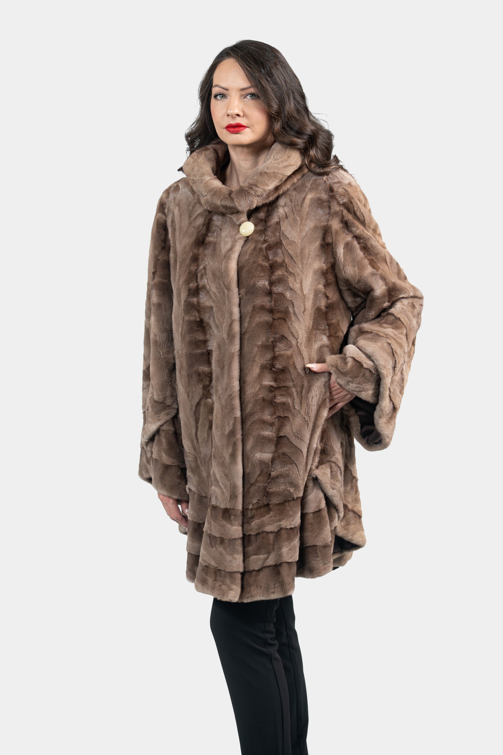 Pastel Mink Pieced Hooded Half Coat 2550H