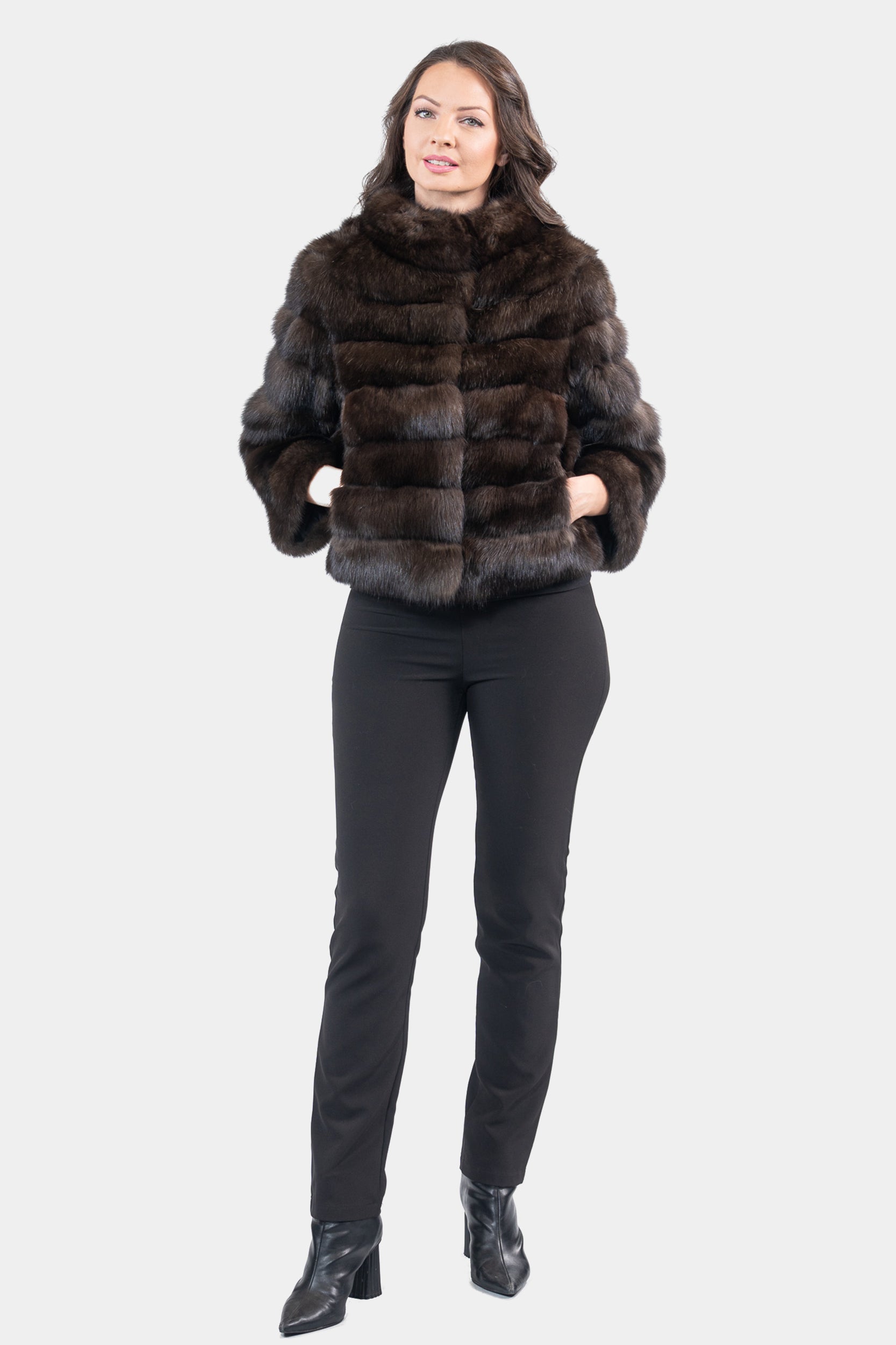 Dark Russian Sable Jacket with Stand Collar P/K13C528