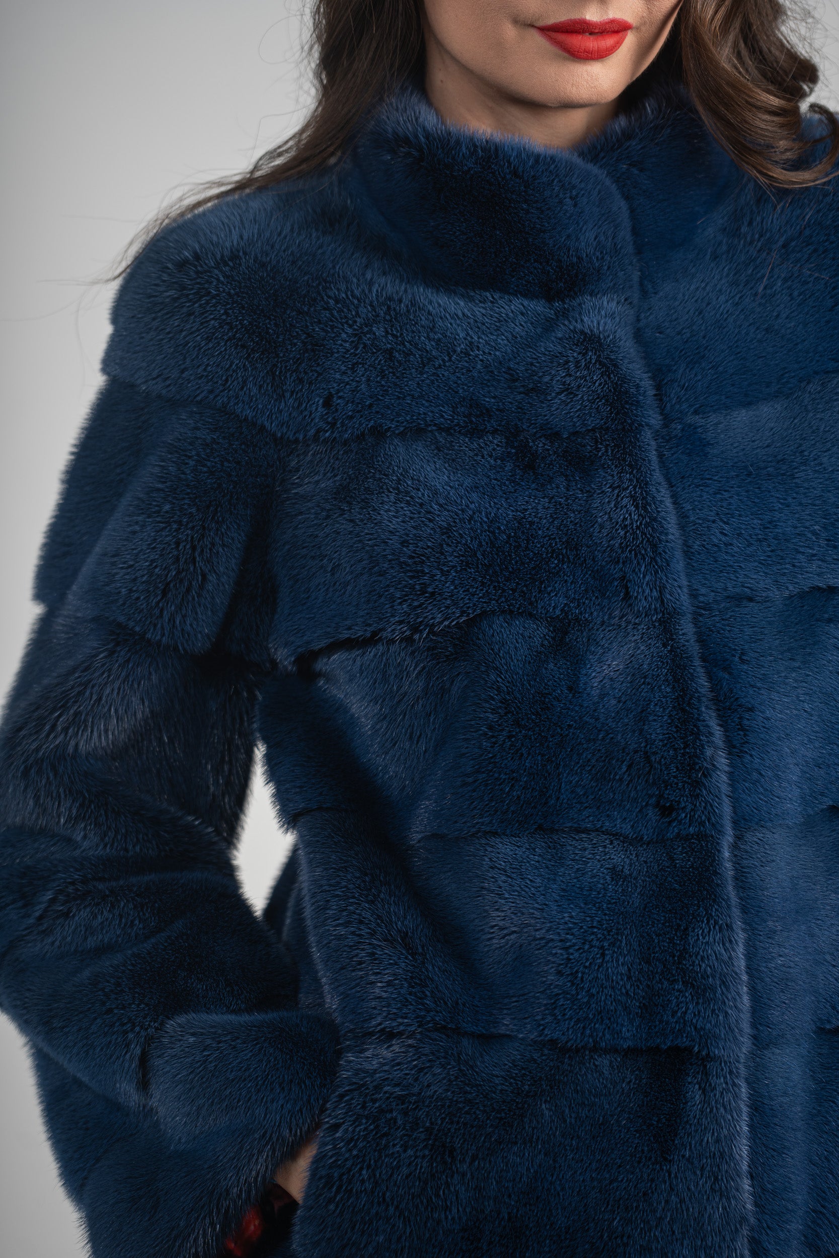 Blue Black Mink Jacket with Stand Collar P/K13C528