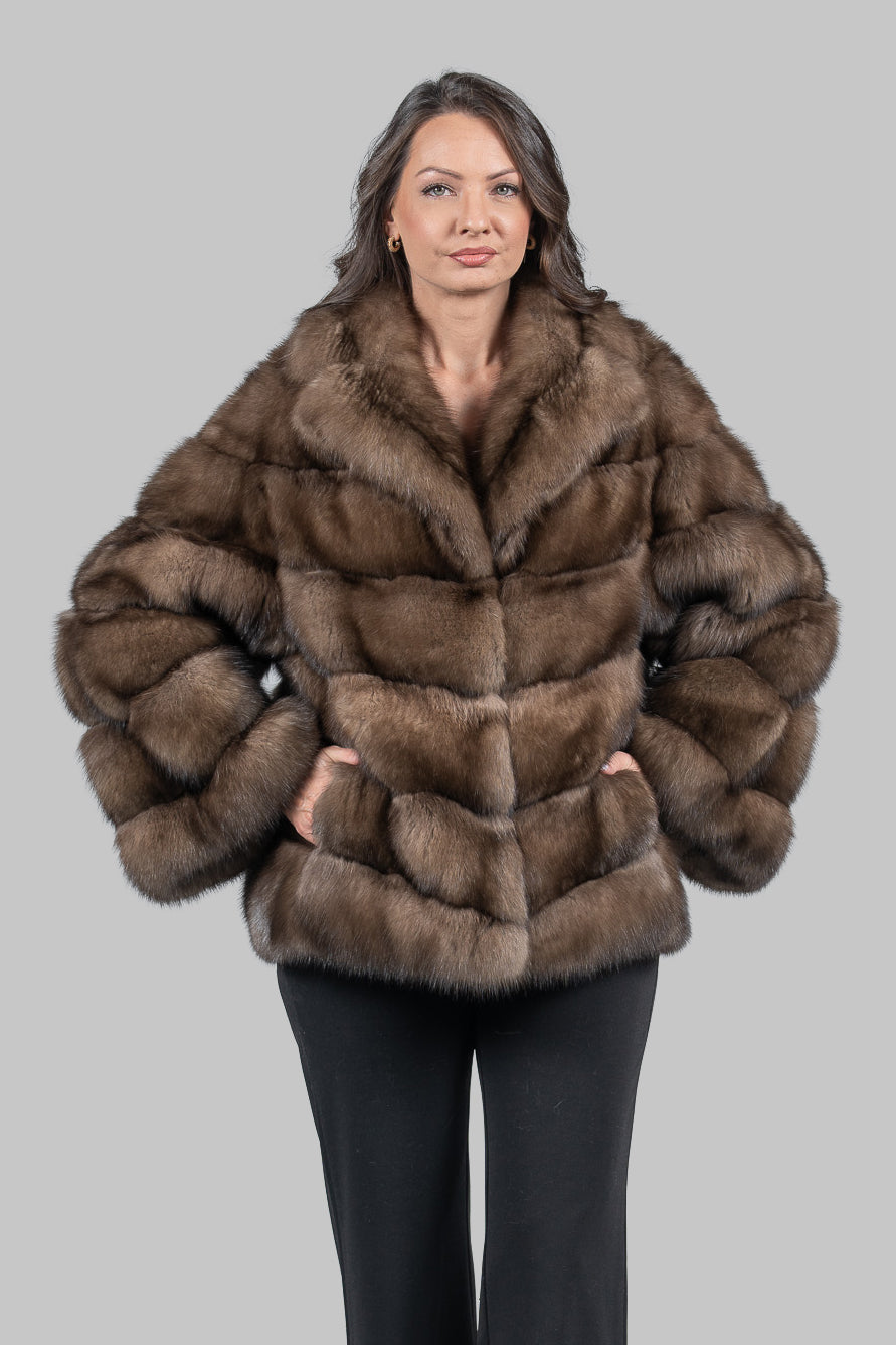 Graphite Russian Sable Half Coat with Notch Collar V/K14M475G034