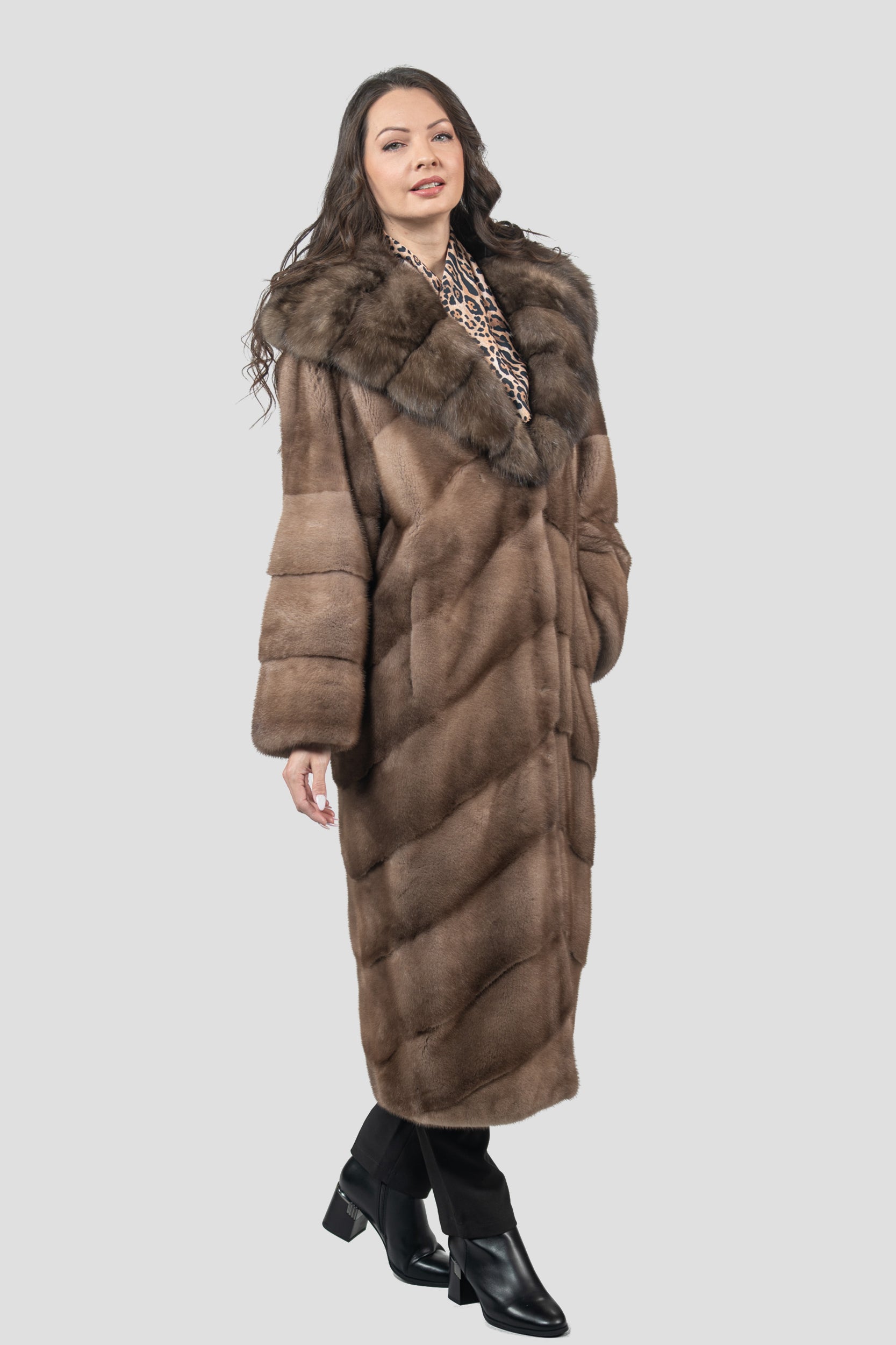 Pastel Mink Coat with Russian Sable Hood A/K13C850