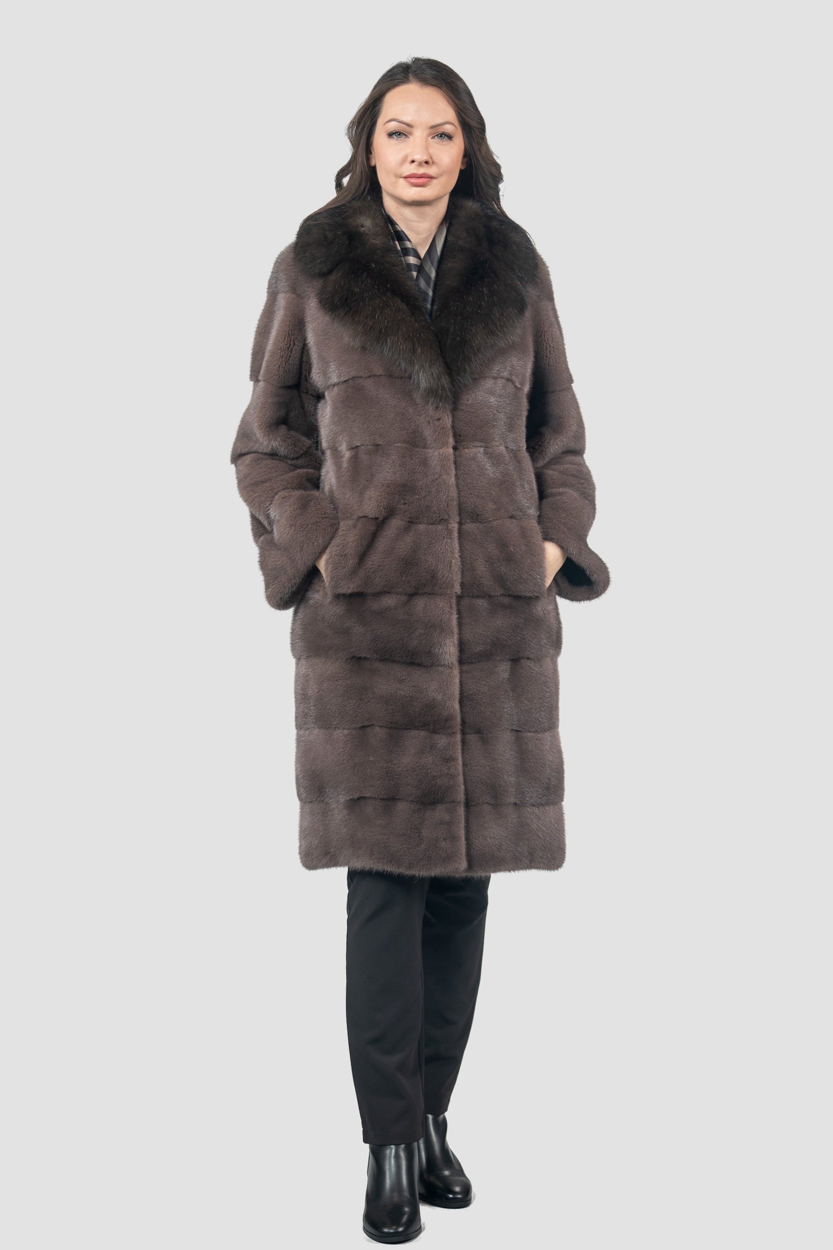 Wood Mink Half Coat with Russian Sable Notch Collar P/K13c530s20
