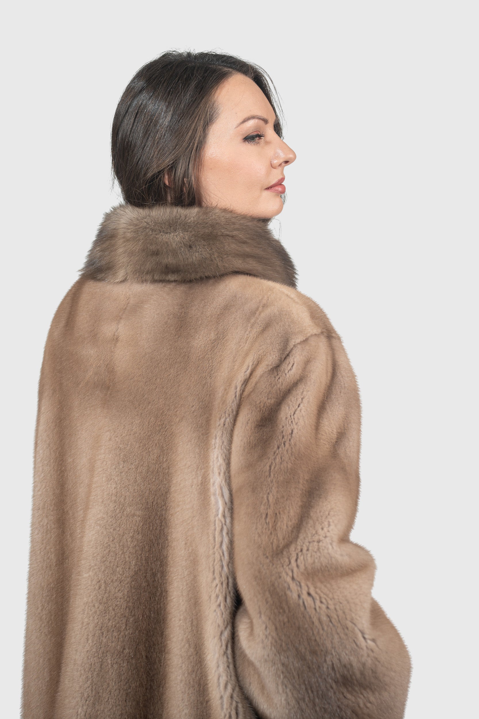 Pastel Mink Half Coat with Russian Sable-Trimmed Stand Collar CLER
