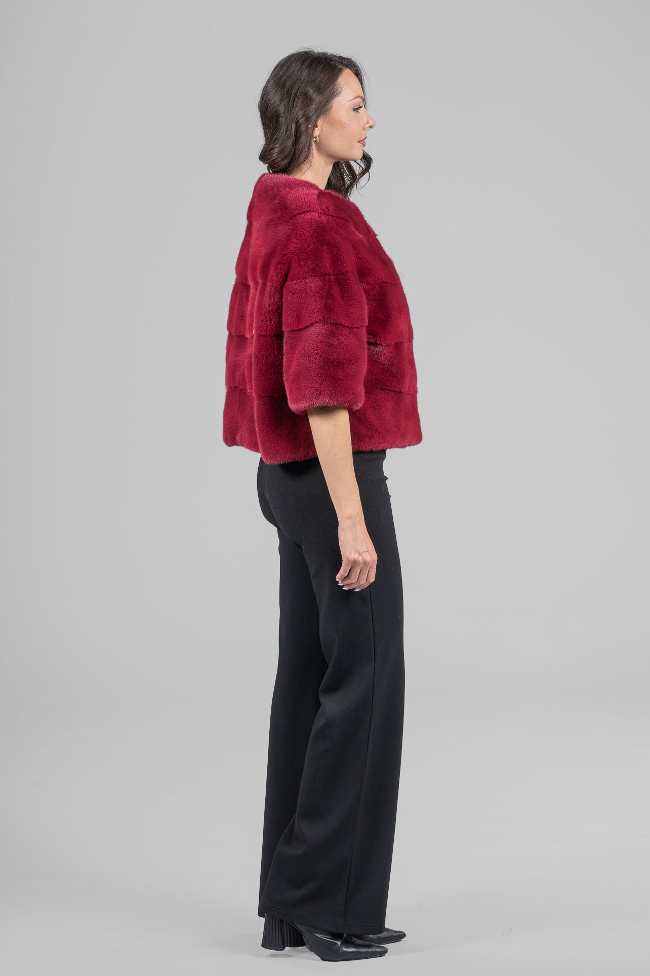 Cropped Red Mink Fur Jacket P/K16M643