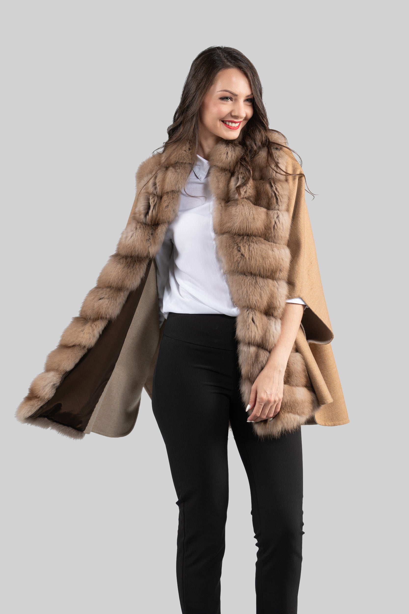 Beige Ecru Cashmere Cape with Baumarten Trim 18M950