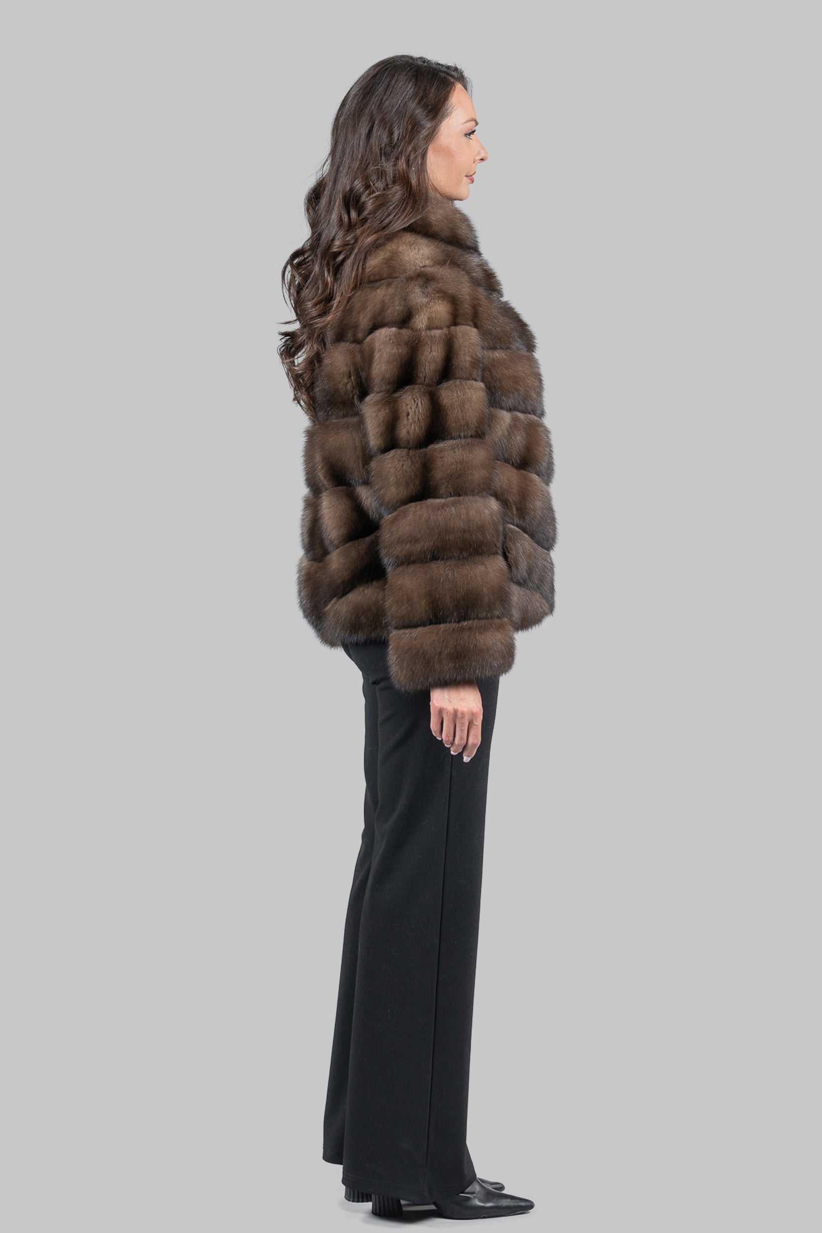 Graphite Russian Sable Chevron Jacket with Stand Collar V/K13C528