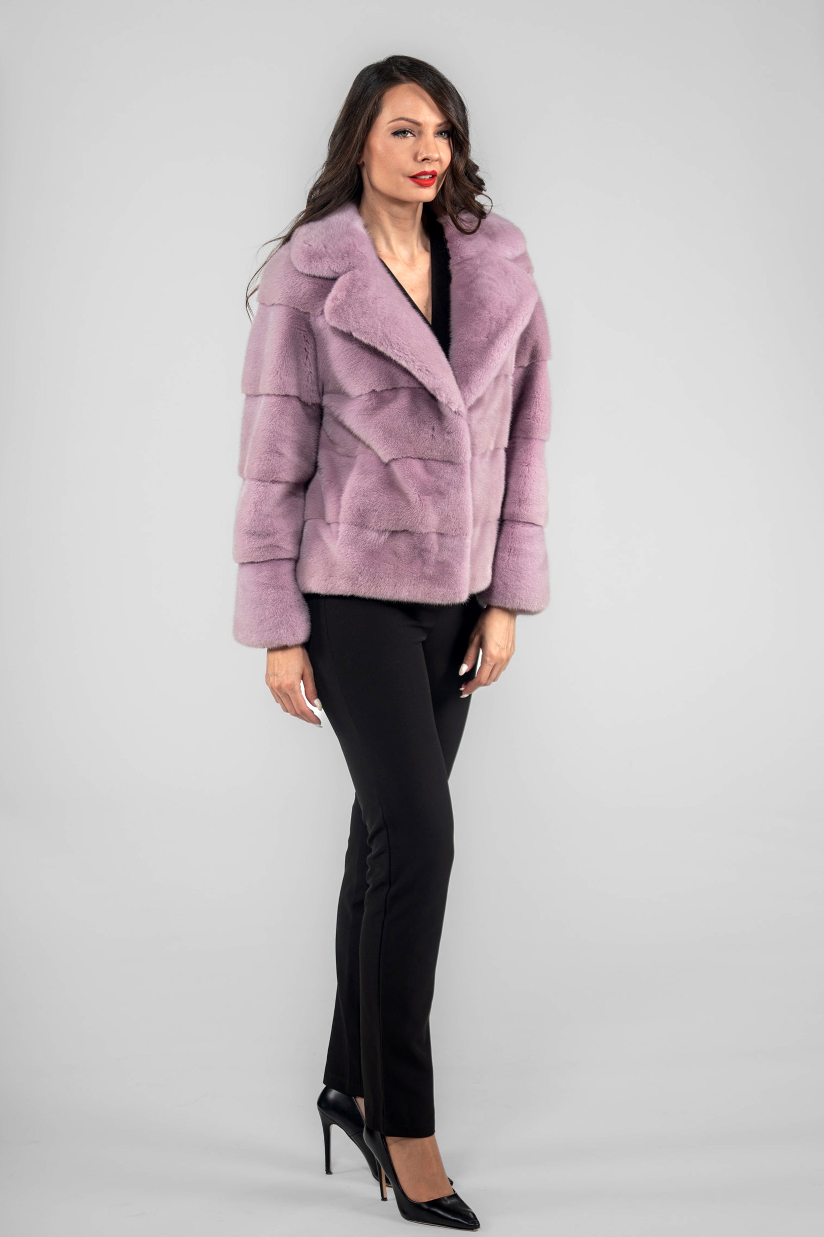 Powder Pink Mink Jacket with Notch Collar P/K13C528S20