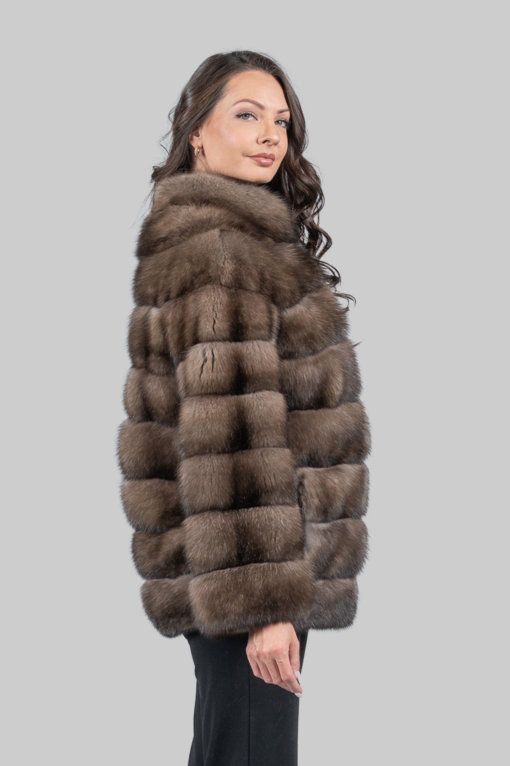 Platino Russian Sable Horizontal Half Coat with Stand Collar P/K13C530