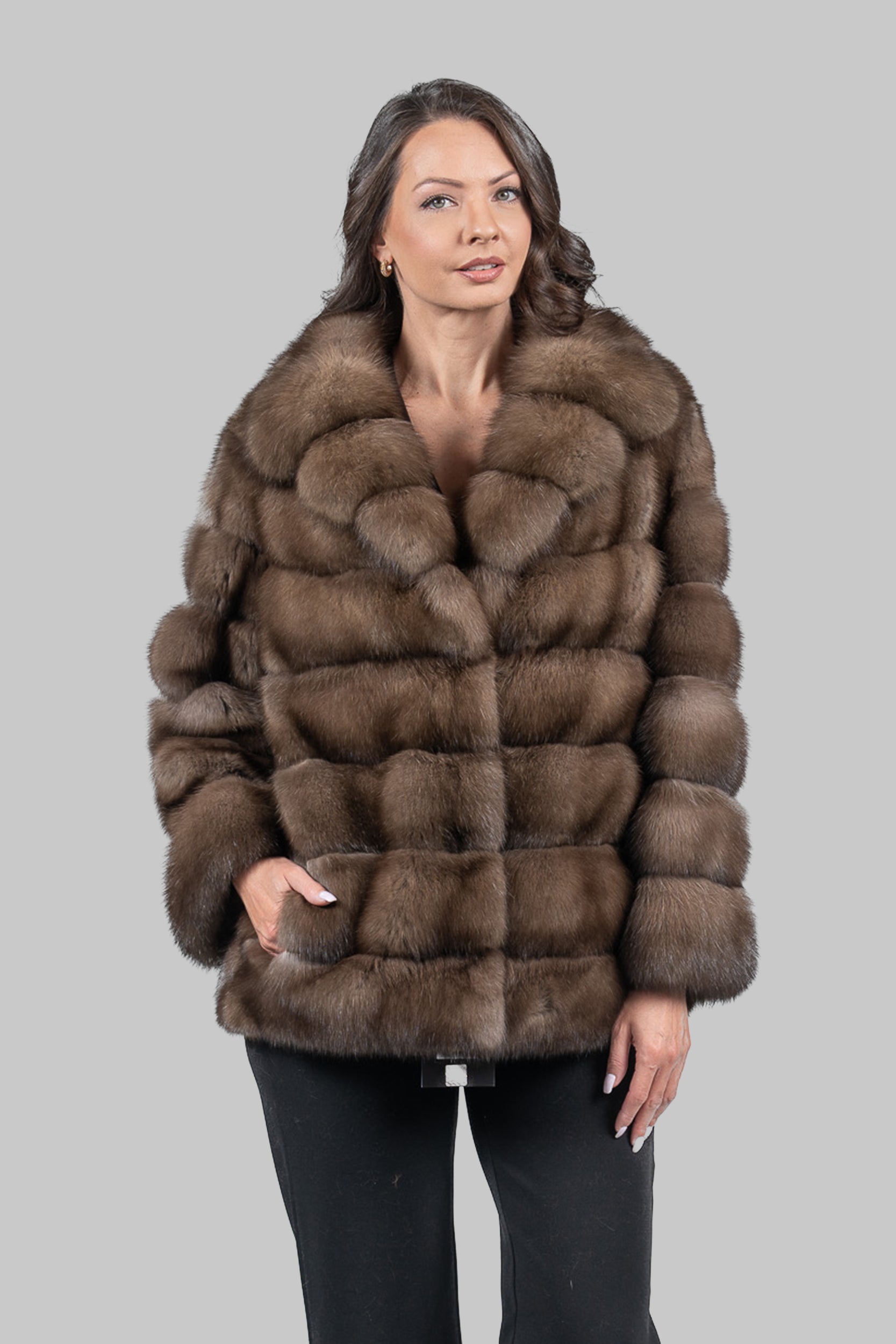 Titanium Sable Half Coat with Shawl Collar P/K18M004