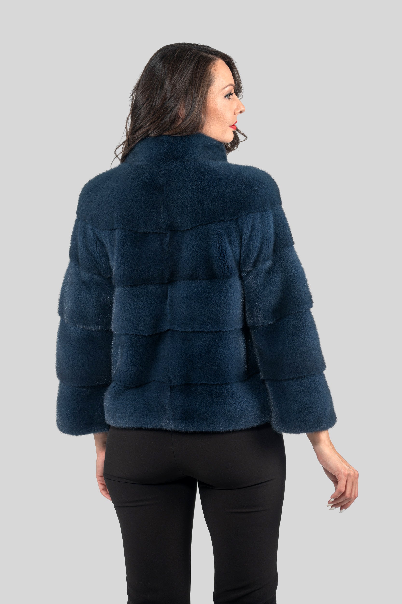 Blue Jean Mink Jacket with Stand Collar and Zipper P/K13C224