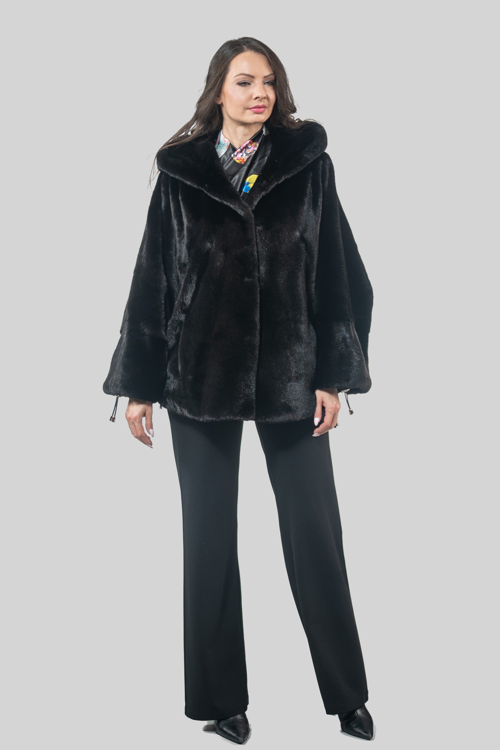 Black Mink Jacket with Hood L/OR5