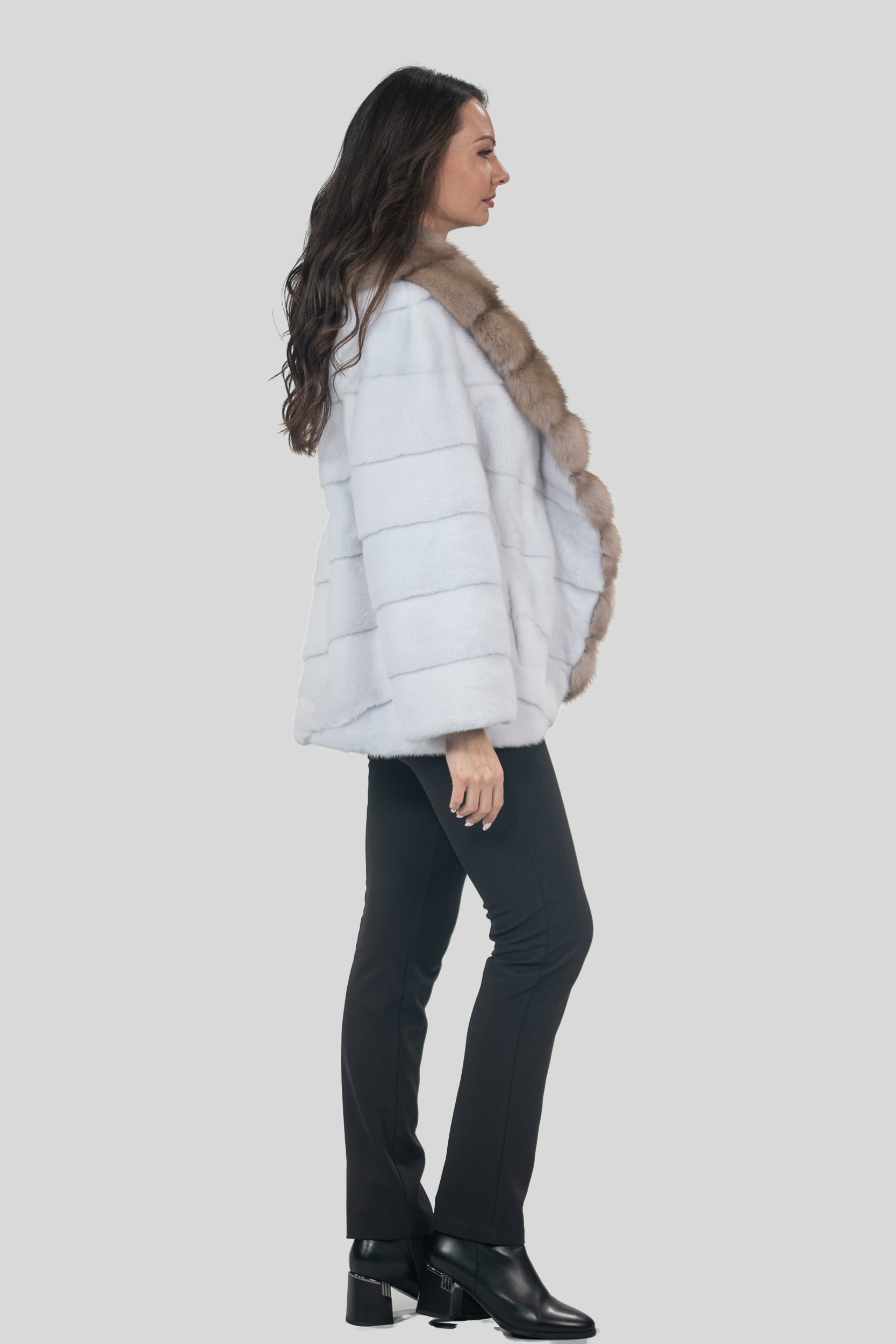 White Mink Half Coat with Baumarten Trim V/K19C123