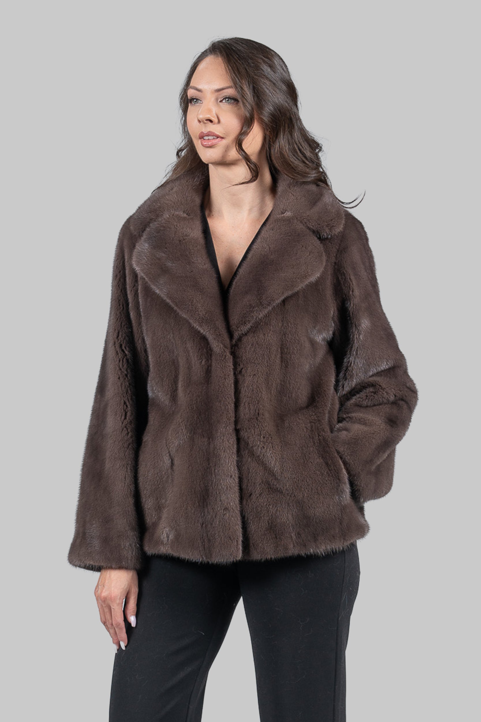 Wood Mink Fur Jacket with Notch Collar L/O13C528s20