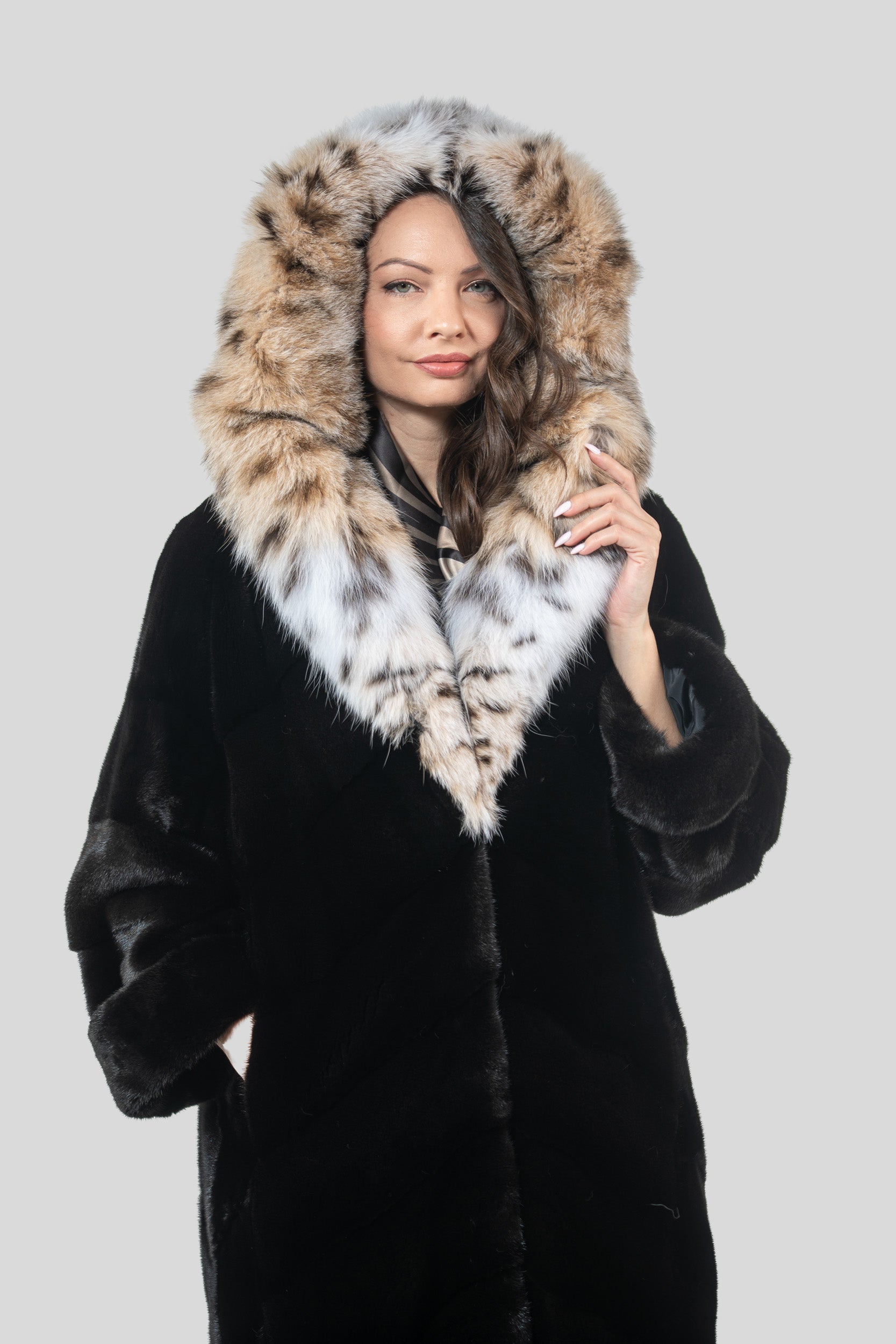 Blackglama Mink Half Coat with Bobcat Hood A/K850