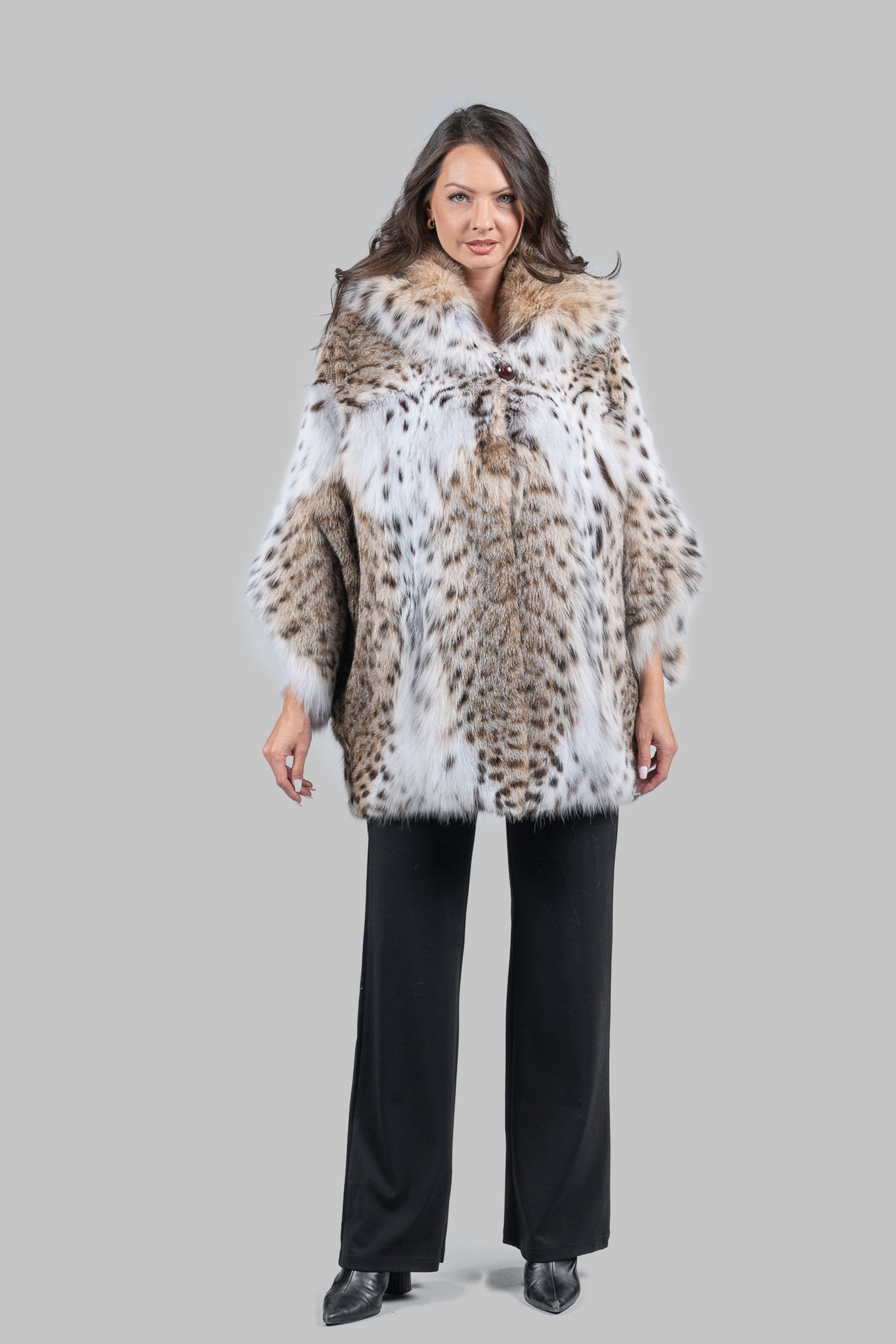 White Bobcat Hooded Cape 13C949H