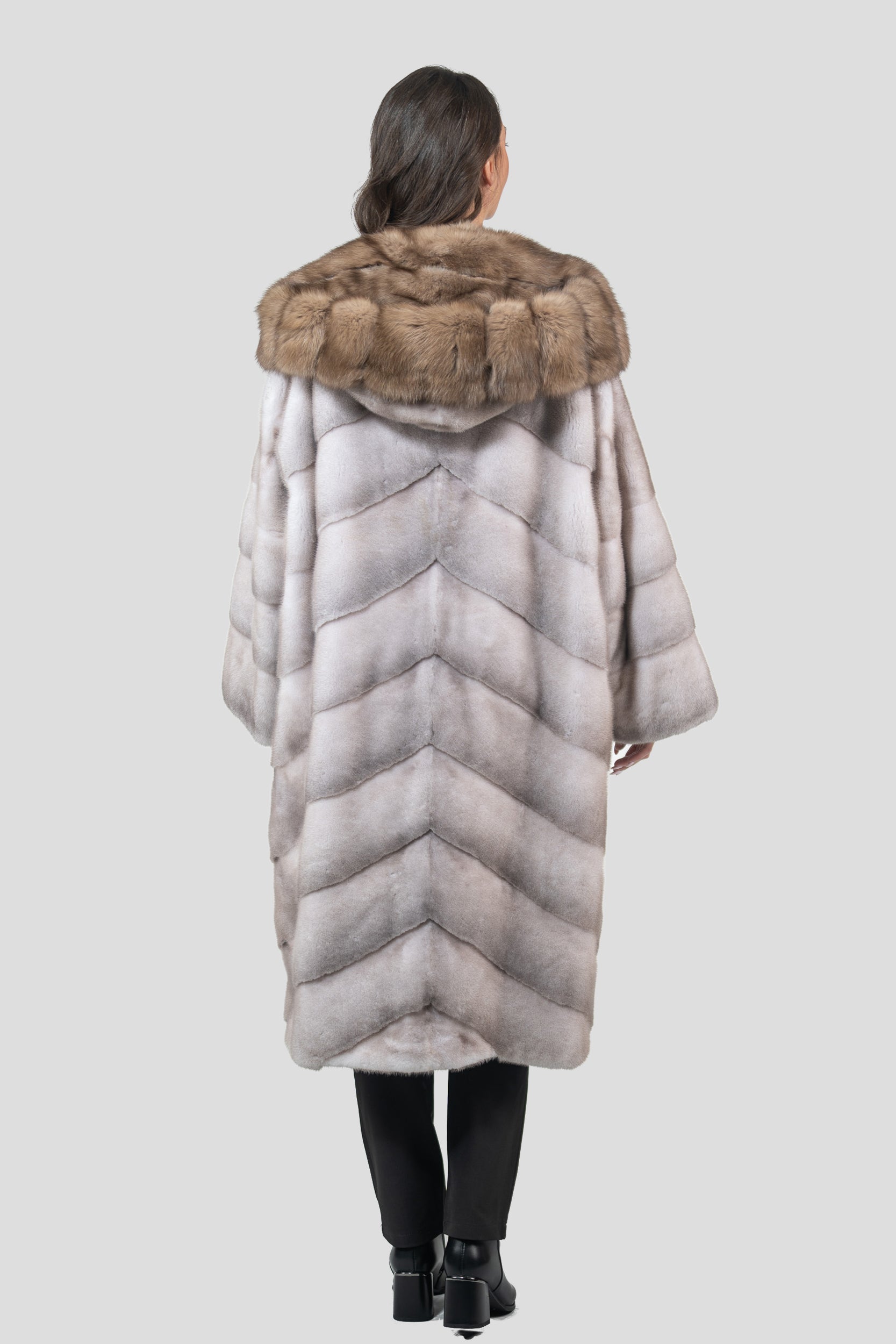 Silver Blue Mink Coat with Russian Sable Hood A/K13C850