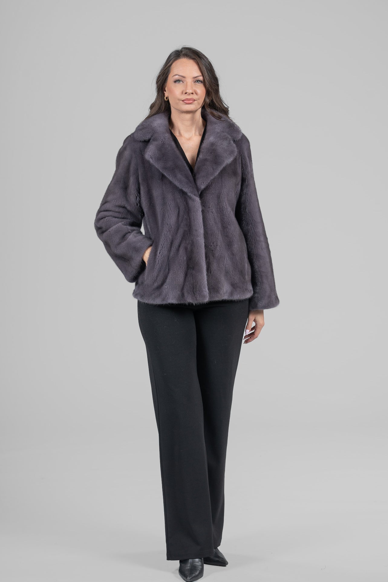 Grey Moon Mink Fur Jacket with Notch Collar L/O13C528s20