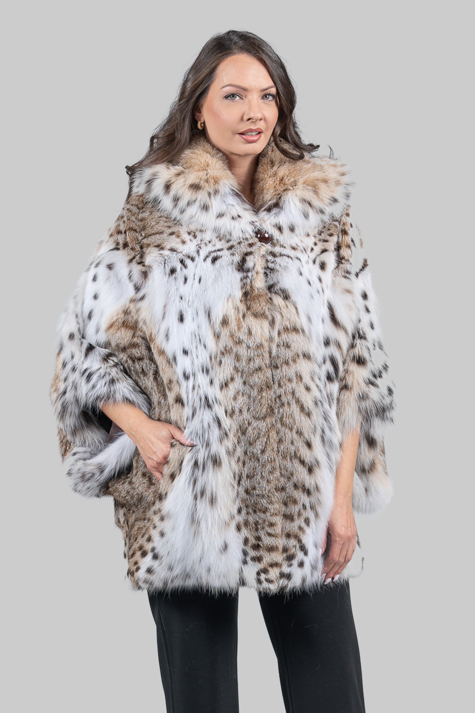 White Bobcat Hooded Cape 13C949H