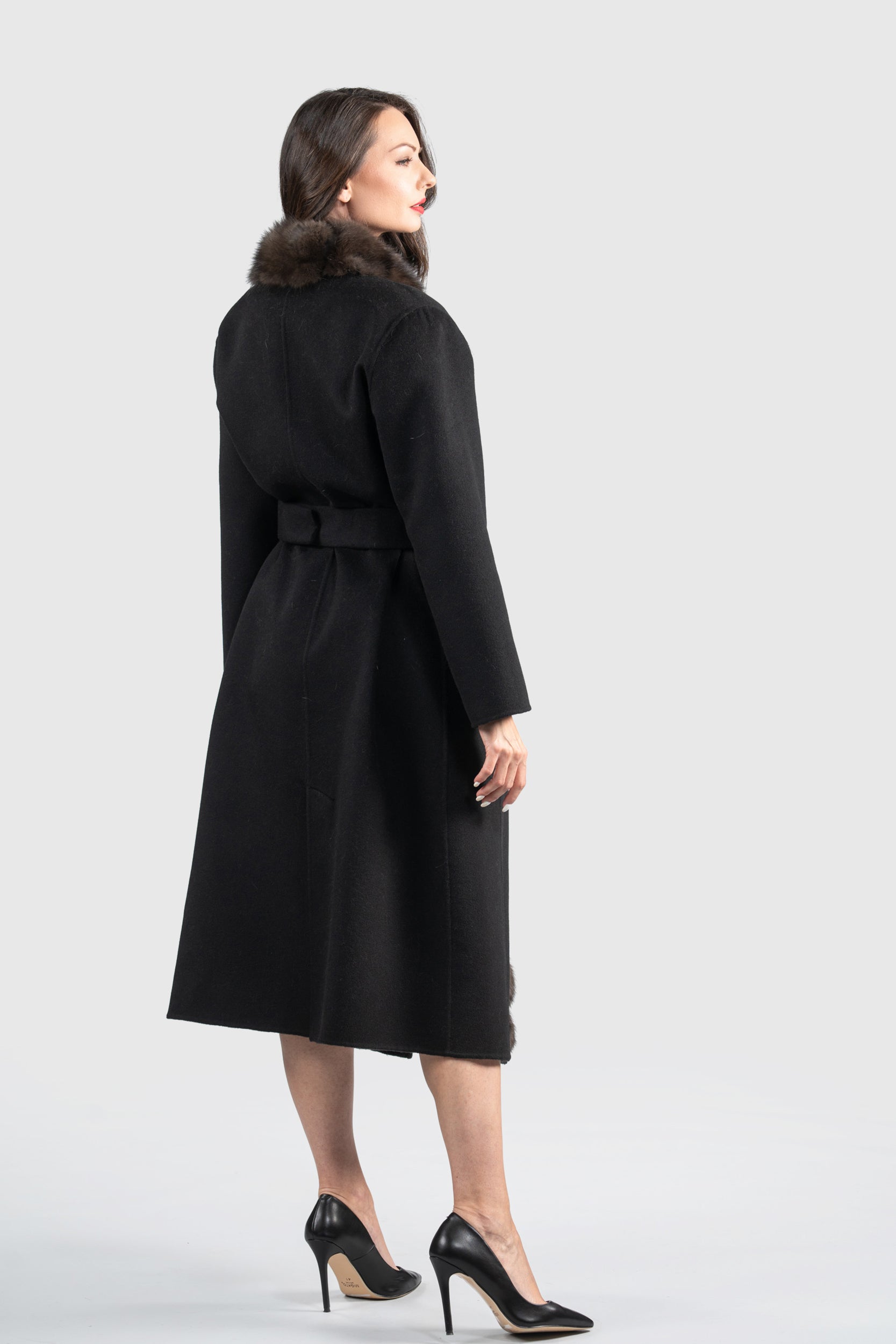 Black Cashmere Coat with Russian Sable Trim 21C6080