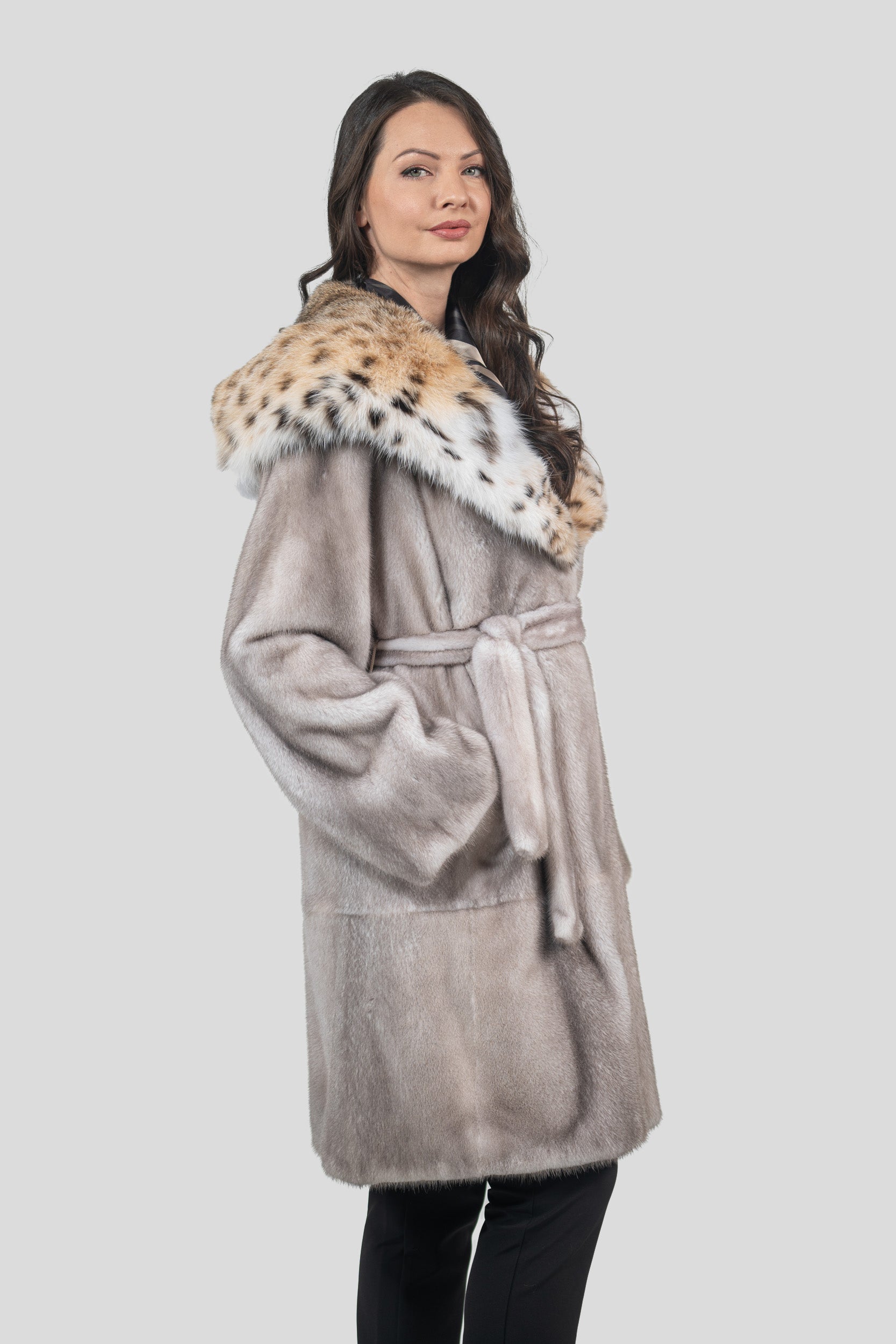 Silver Blue Mink Coat with Bobcat Hood S/S13C978