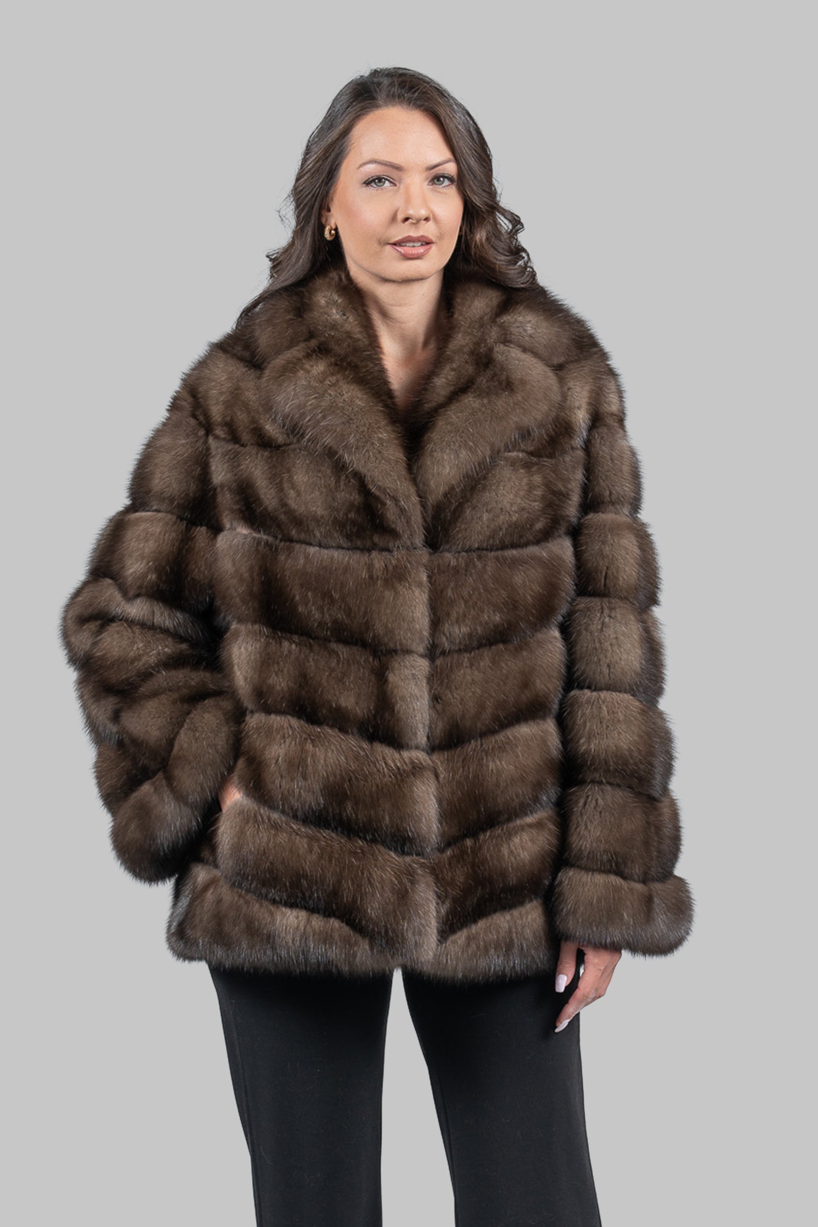 Graphite Russian Sable Half Coat with Full Skin Notch Collar V/K14M475S20