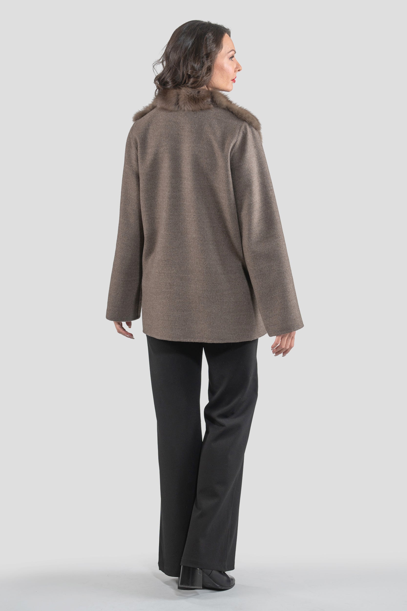 Brown Grey Cashmere Jacket with Baumarten Trim 17c8003