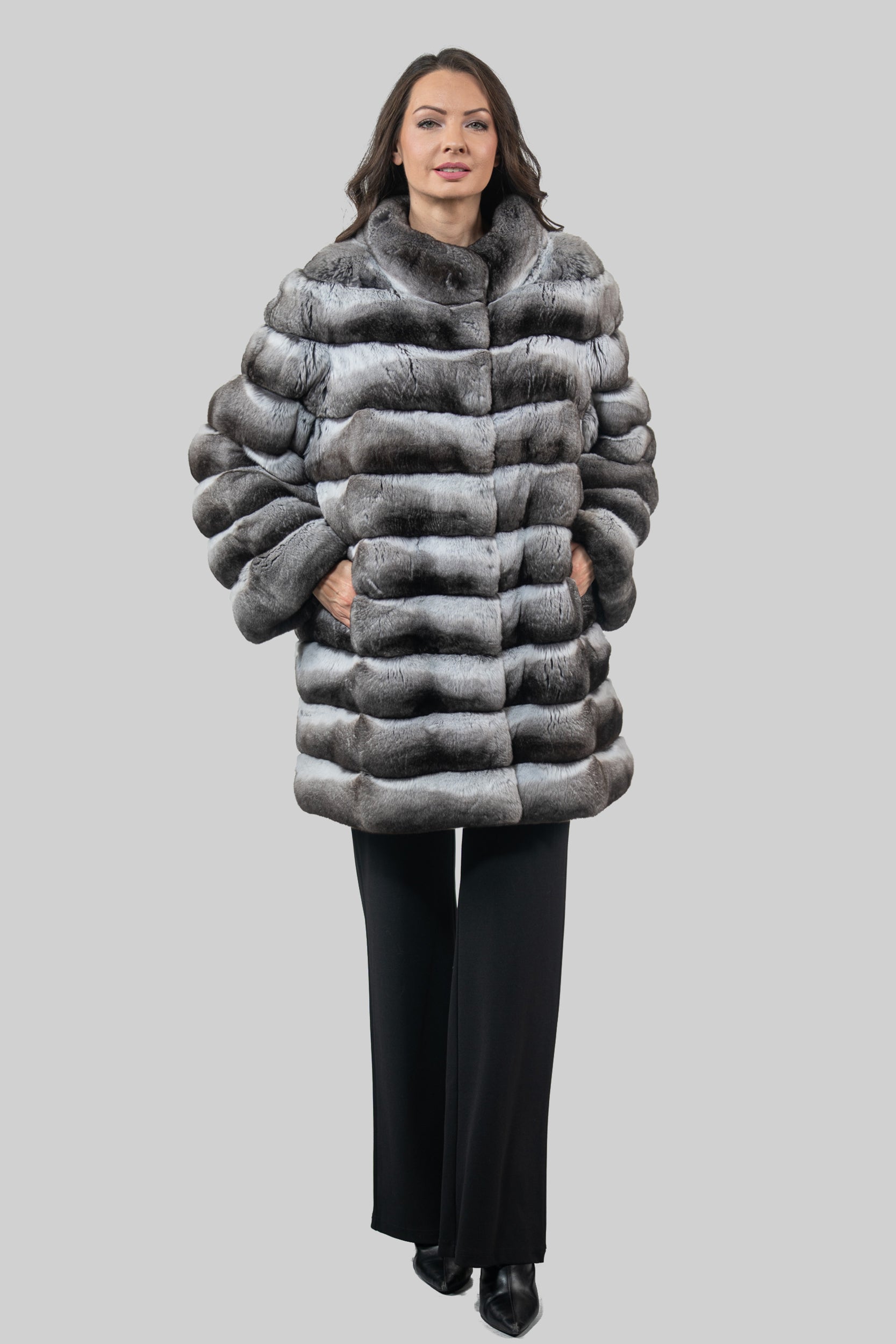 Chinchilla Half Coat with Stand Collar P/K13C530