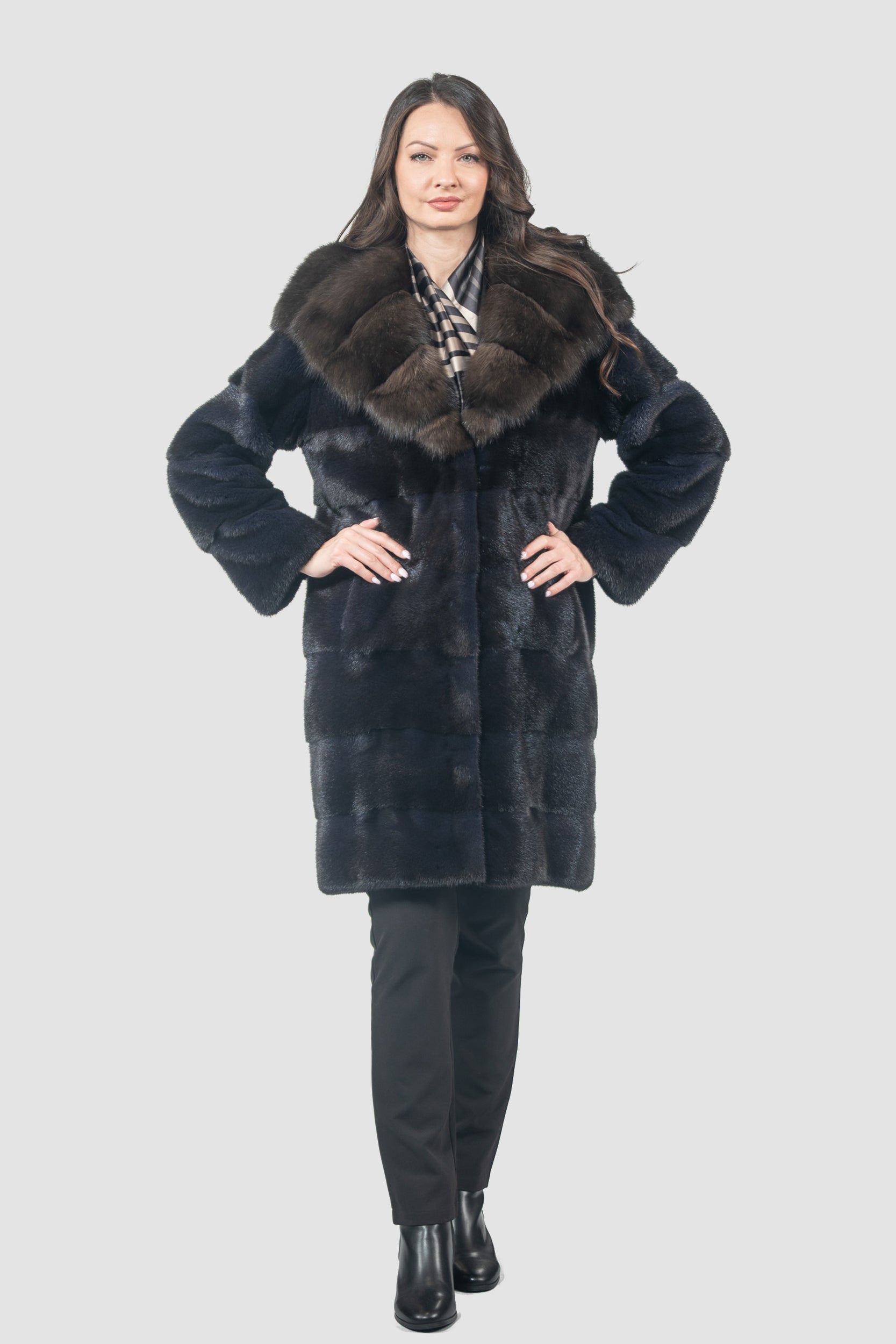Purple Mink Half Coat with Russian Sable Hood P/K13C540