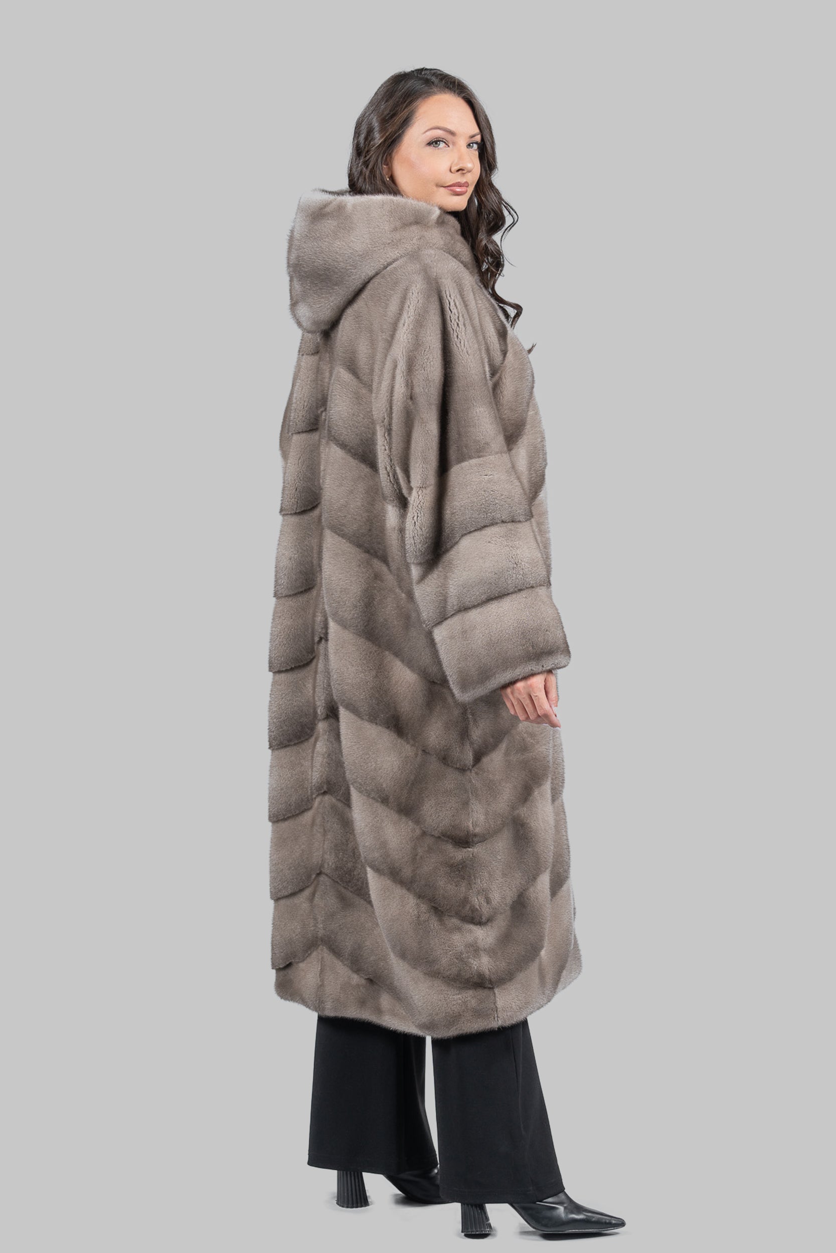 Silver Blue Mink Coat with Hood A/K13C850H017